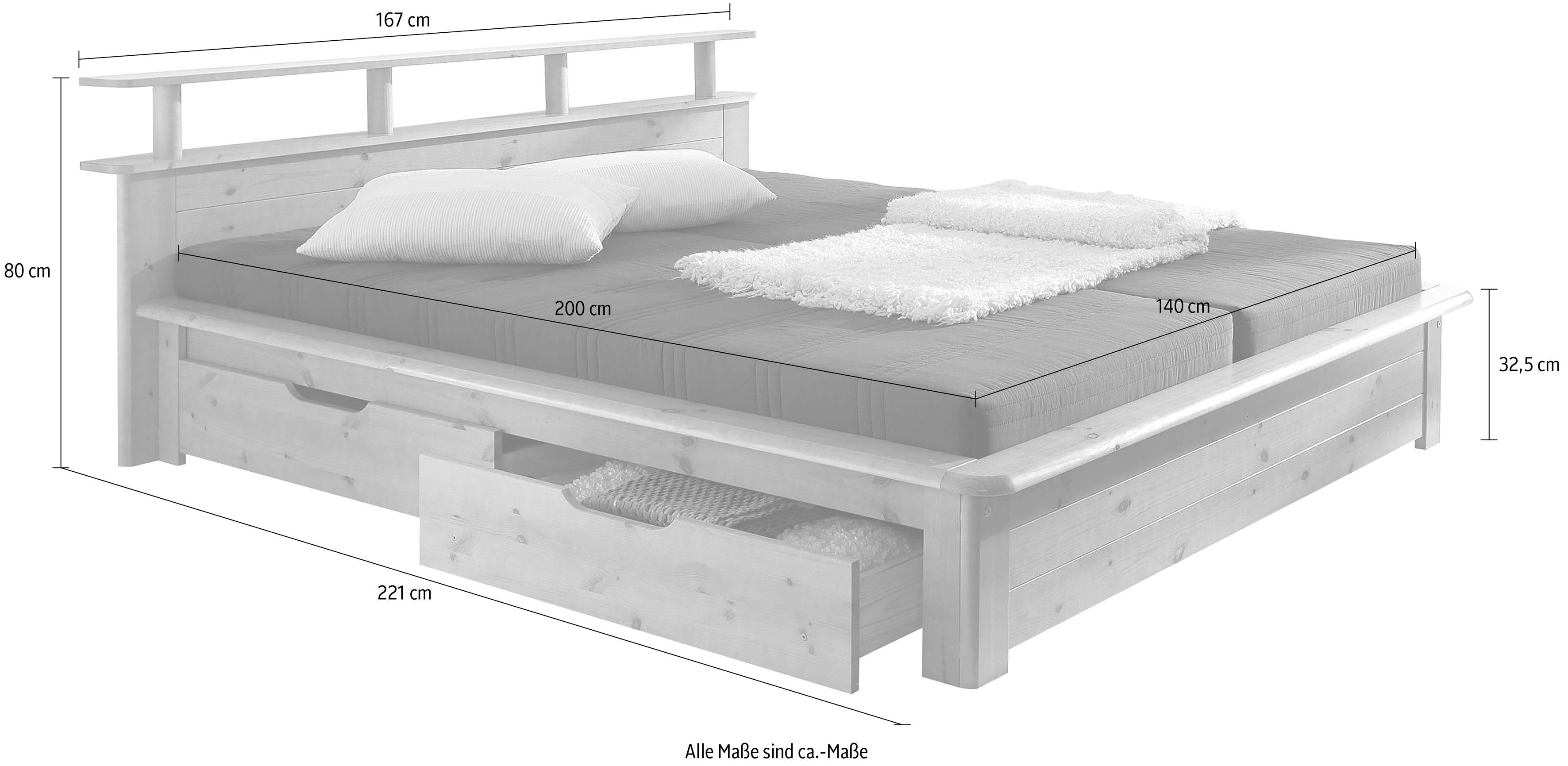 OTTO home Funktionsbett "FINJA " Kieferbett, Futonbett, Kopfteil mit Ablagefläche, zertifiziertes Massivholz, Schubkästen optional – Bild 4 von 5