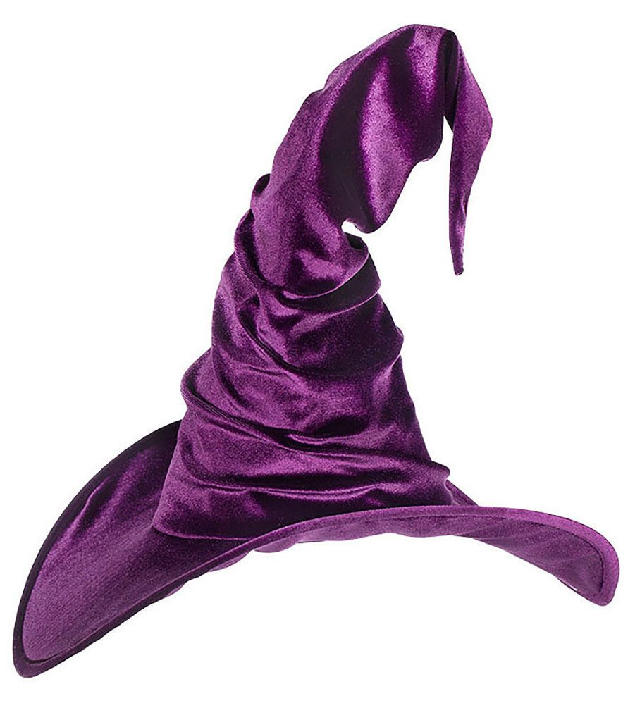 Karneval-Klamotten Kostüm Hexenhut Samt lila hochwertig Damen, Hut Kopfbedeckung Erwachsene Hexe Halloween Party Zubehör Luxus