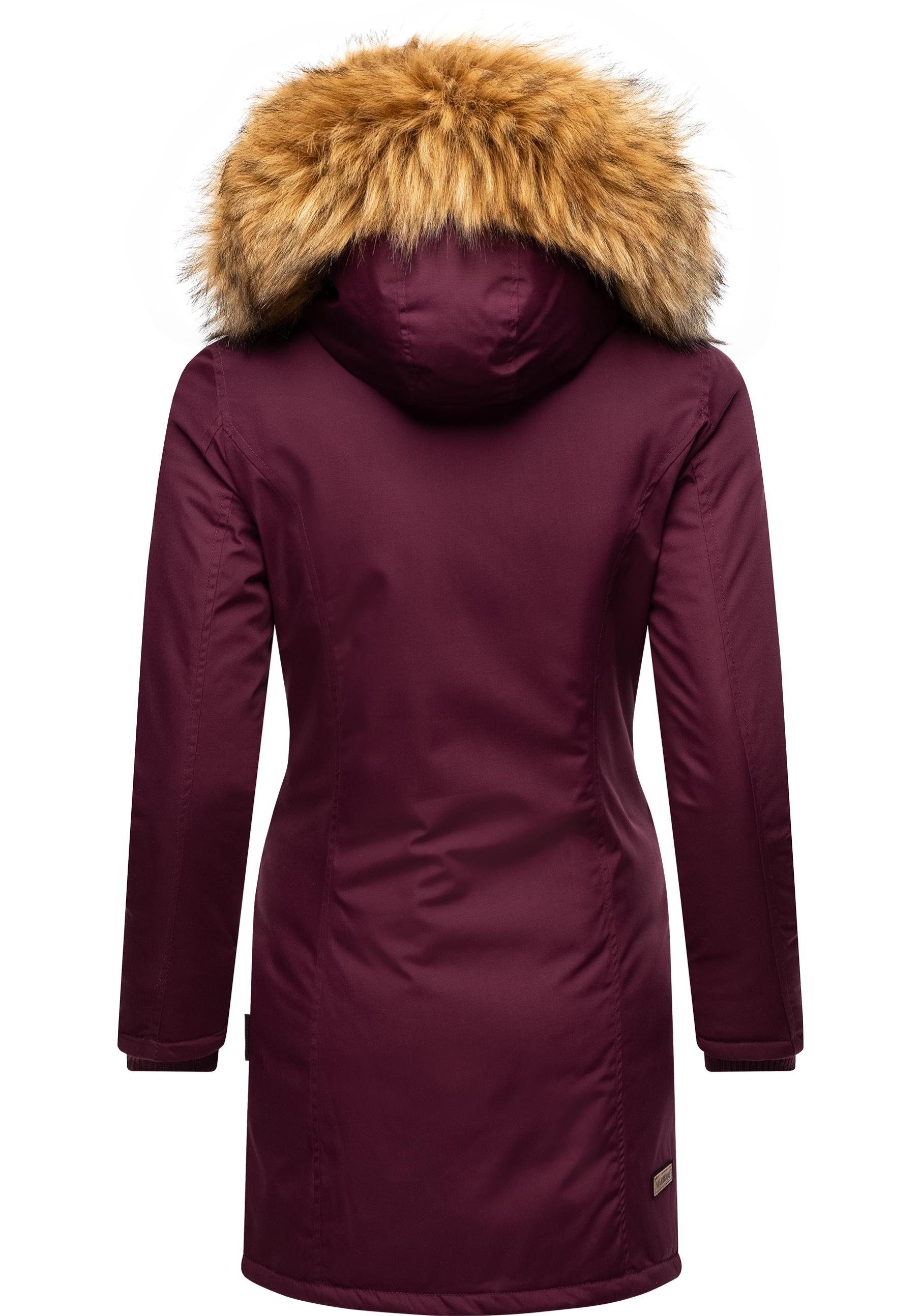 Marikoo Wintermantel Karmaa-Prc edler Parka mit Kunstfellkapuze