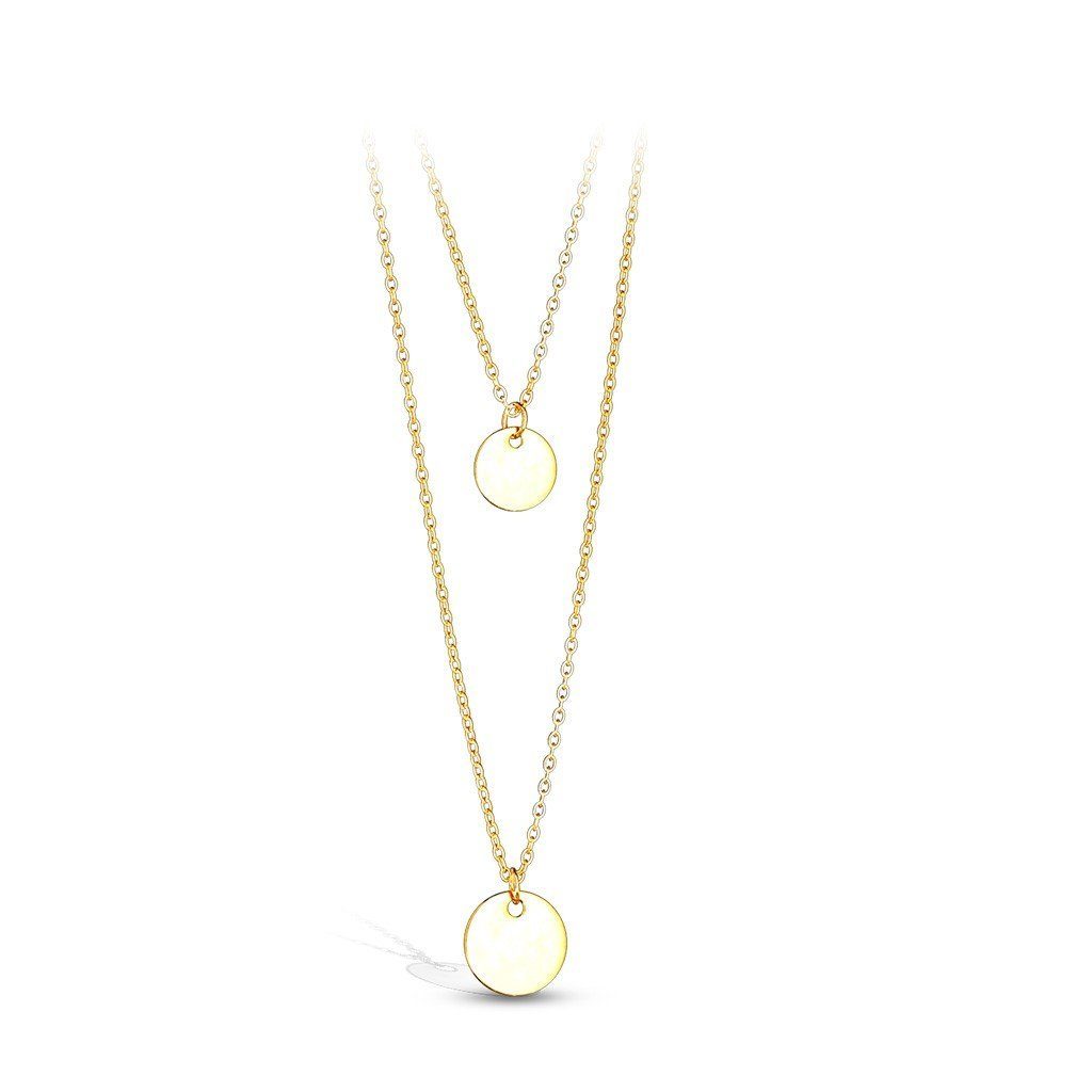 Anhänger Kette Damen BUNGSA (1-tlg), mit Plättchen Halskette Kette gold aus mit Edelstahl Necklace runden