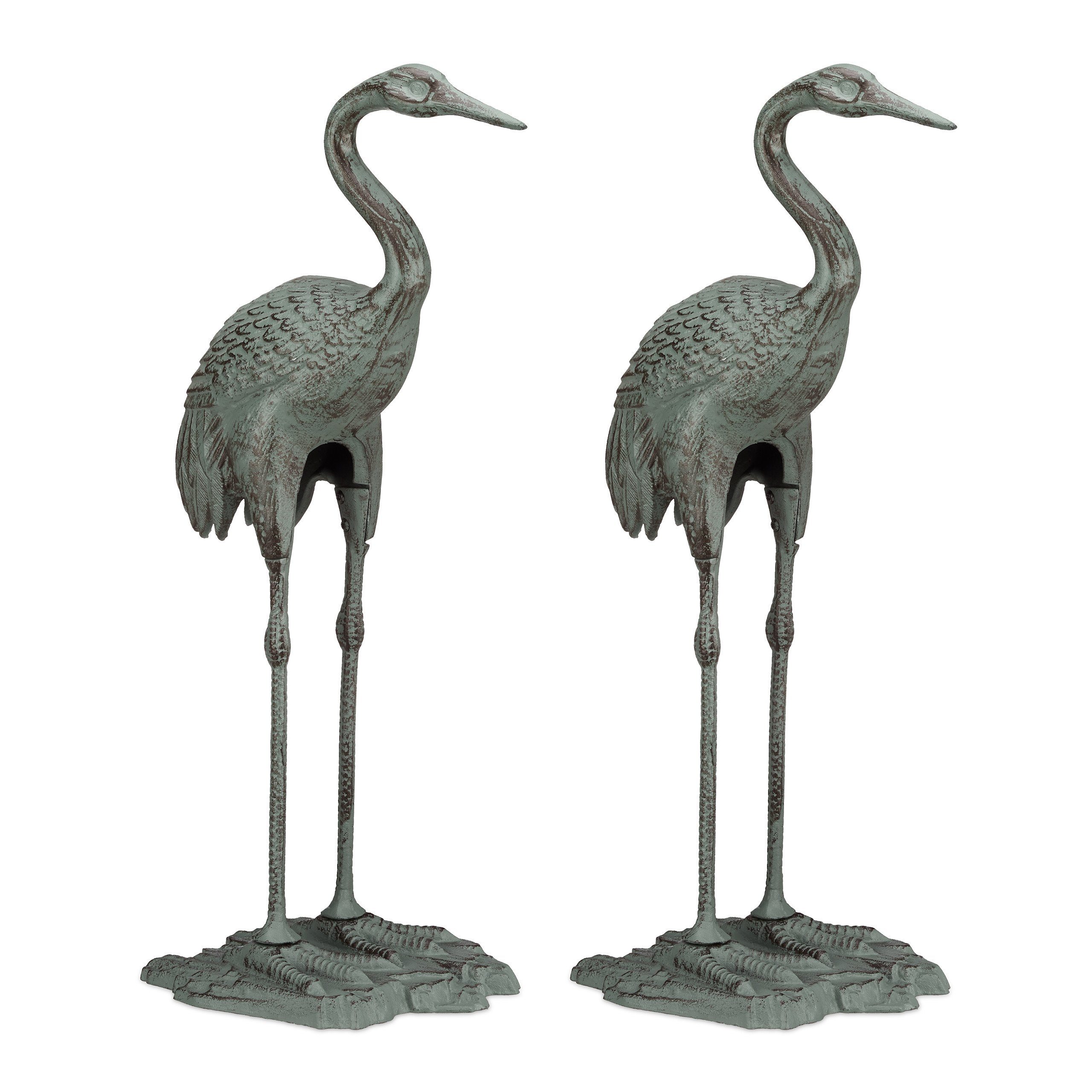 Gartenfigur 2 x Dekofigur Kranich Gusseisen