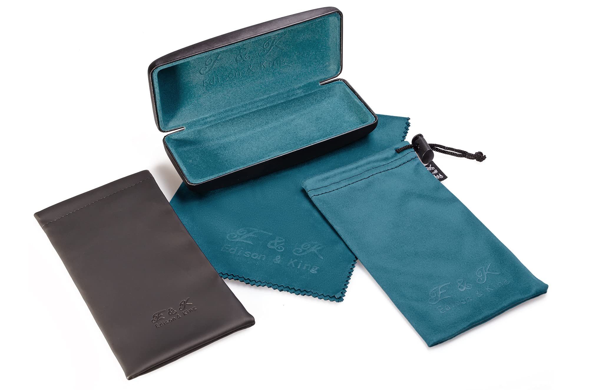 Edison & King Brillenetui Brillenetui-Set mit Brillenputztuch, Hartschalenetui, Einstecketui, Pouch & Putztuch