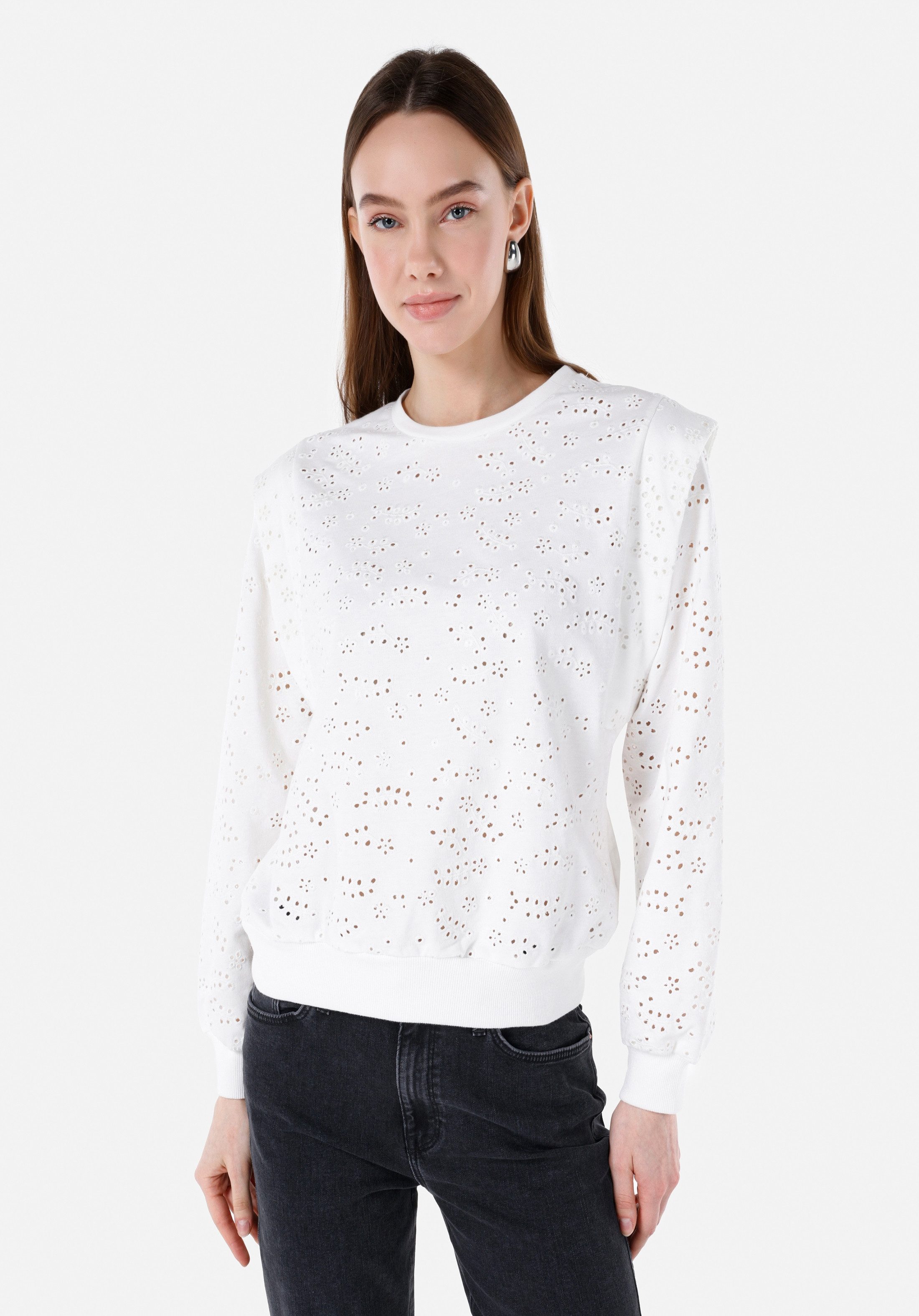 Colins Kapuzenpullover Colins Regular Fit Damen-Sweatshirt mit Rundhalsausschnitt und Sticker