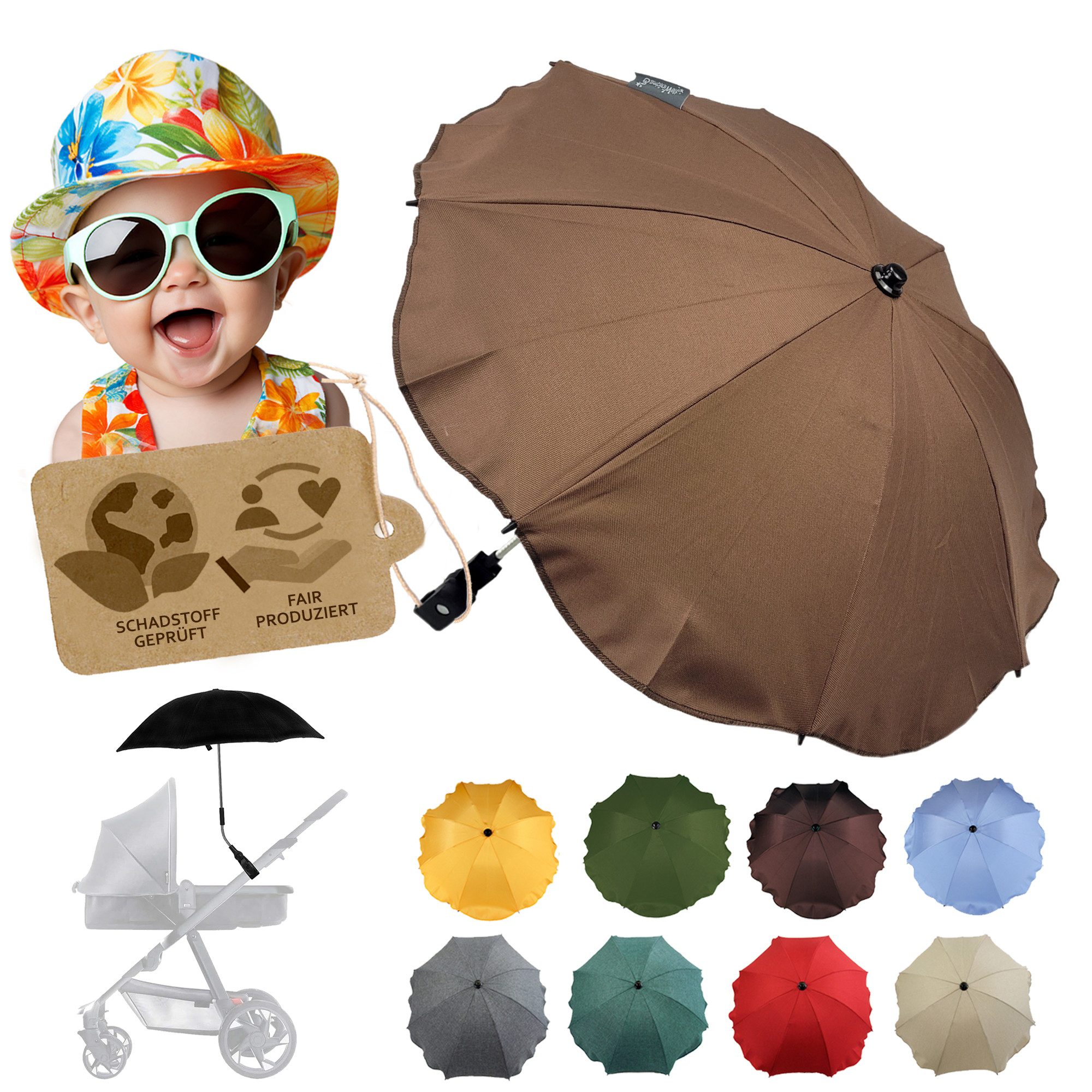 BambiniWelt by Rafael K. Kinderwagen-Sonnenschutzhülle Sonnenschirm Sonnenschutz für Kinderwagen Buggy Jogger universal UV50+, UV 50+ Schutz