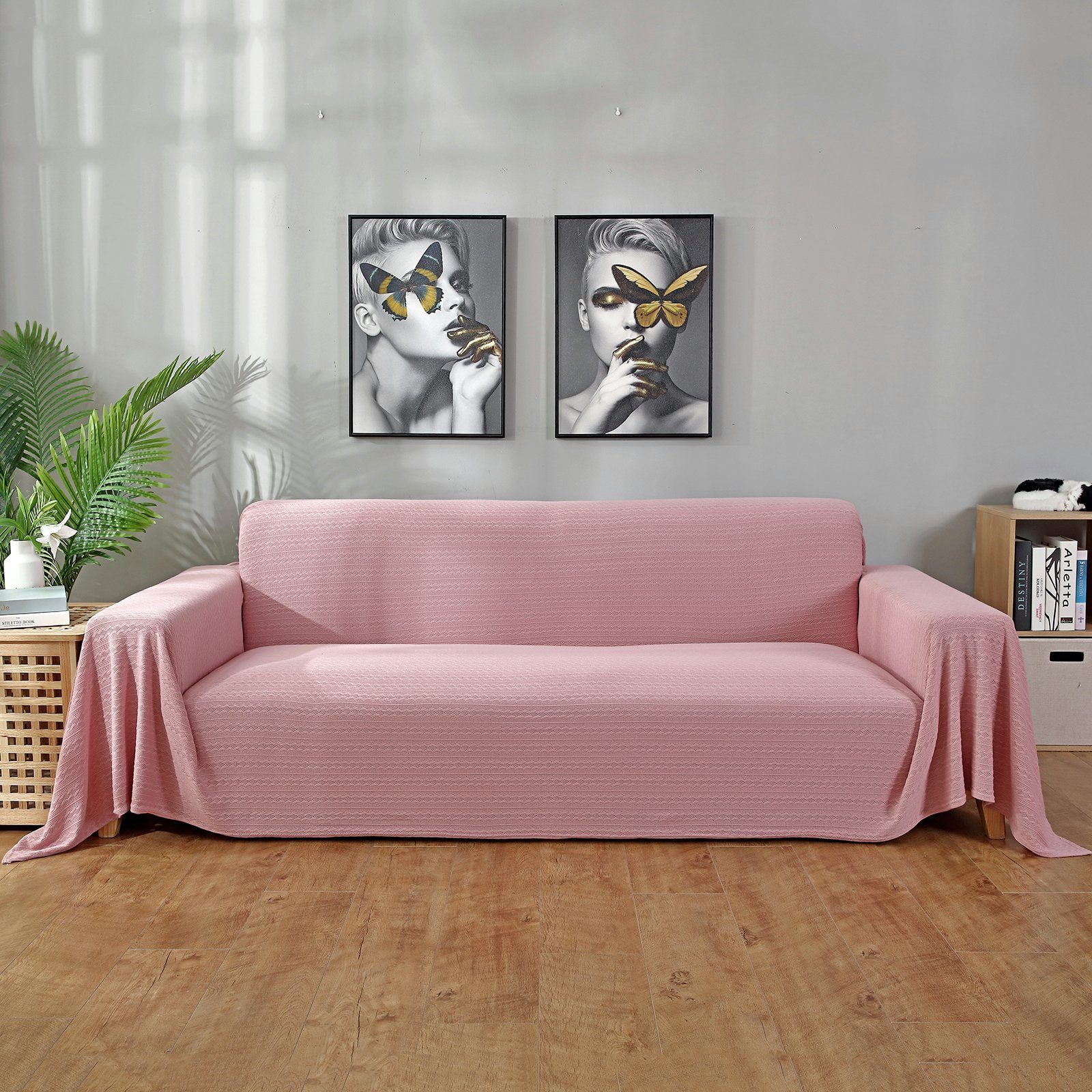 Pink Flechten,1-3 BTTO, Sofahusse Babydecke Farben Tagesdecke Sofadecke 4 Sitz Sofa, -überwurf Sofabezug,Gestrickte für Sofadecke,Couchschutz, -bezug