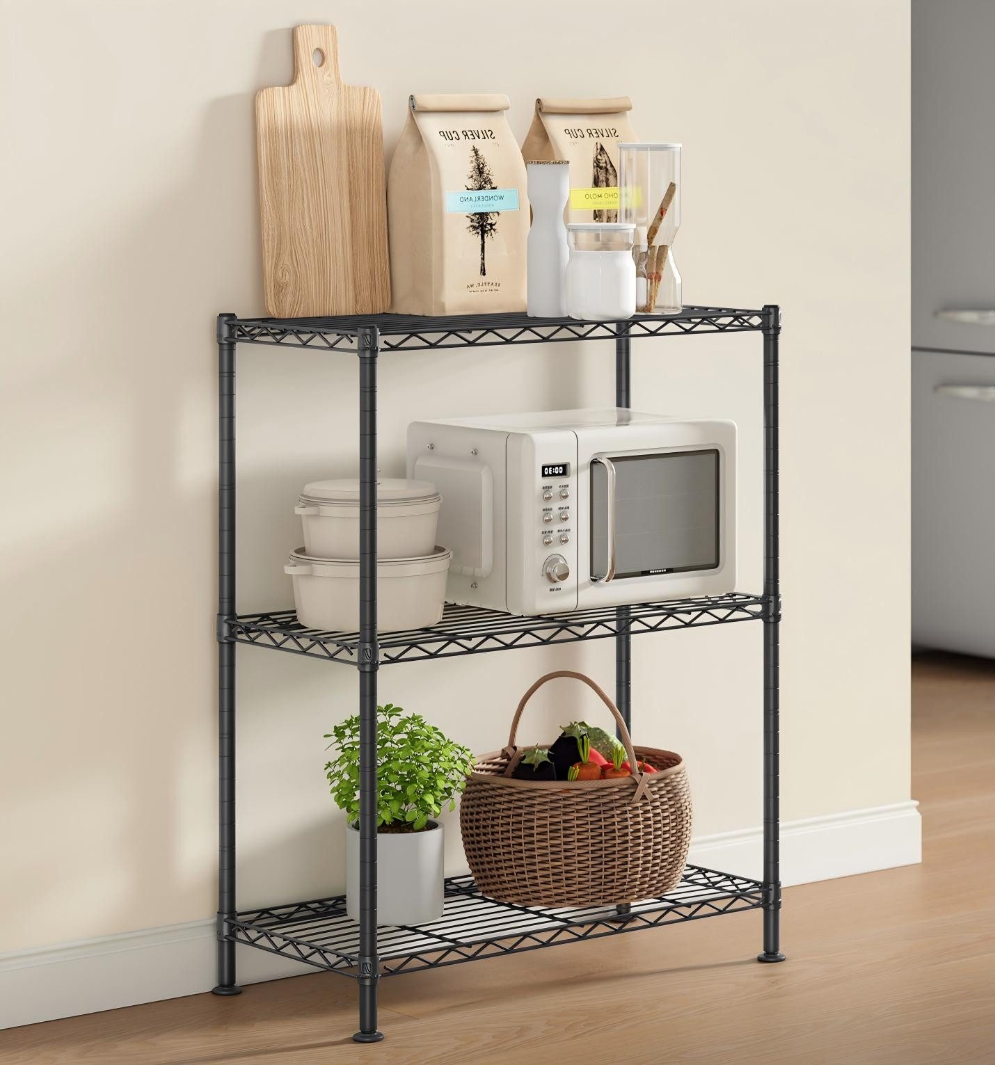 SONGMICS Standregal Metallregal, höhenverstellbare Ablagen, Standregal für Garage, 3 Ebenen, 30 x 60 x 77 cm, Aufbewahrungsregal für Wohnzimmer