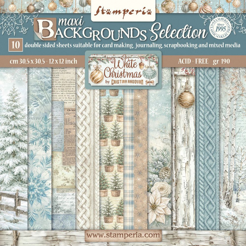 Stamperia Motivpapier Scrapbook-Block White Christmas Backgrounds, 10 Blatt