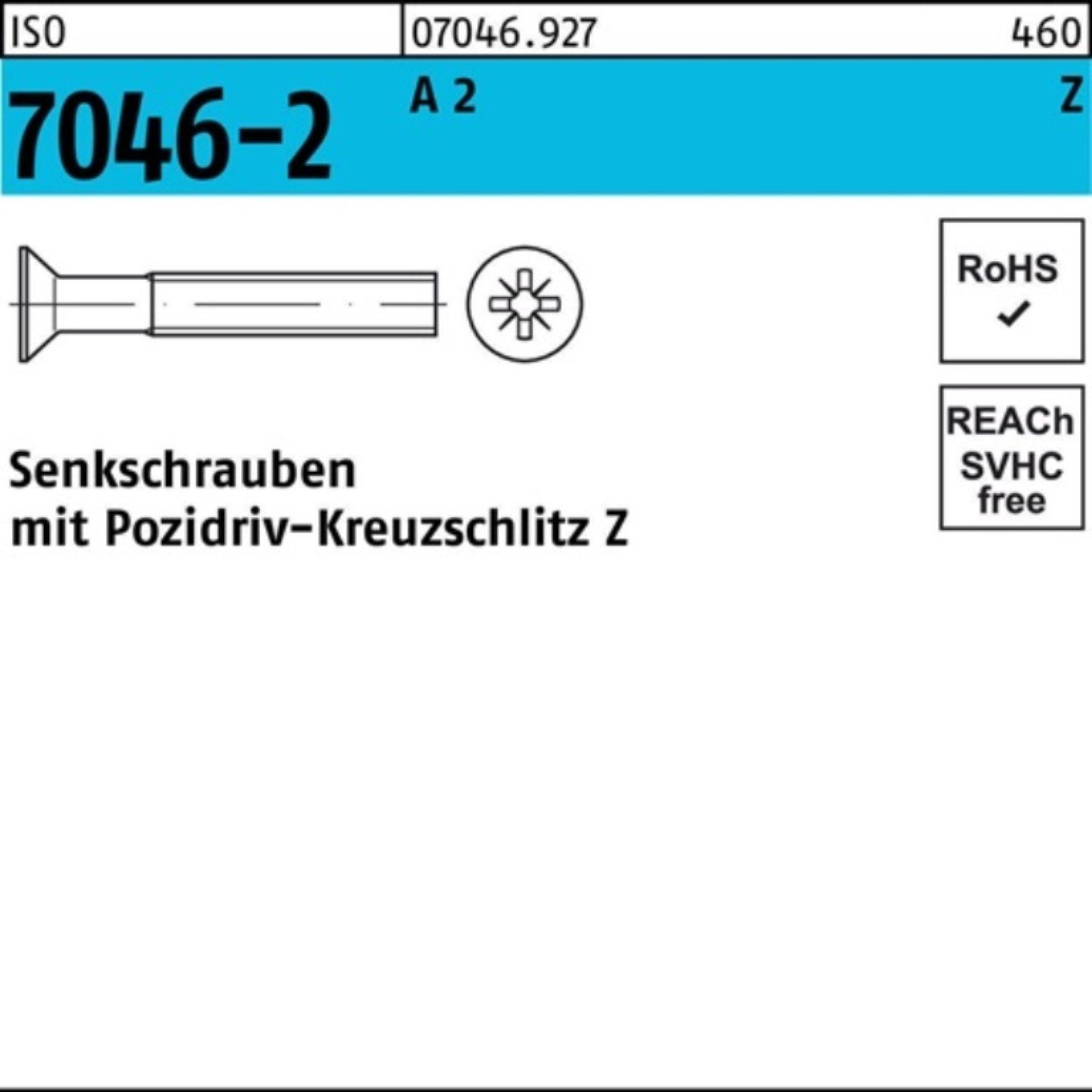 2 7046-2 A Stück ISO 704 ISO M2x Senkschraube Senkschraube 1000 5-Z Pack PZ 1000er Reyher