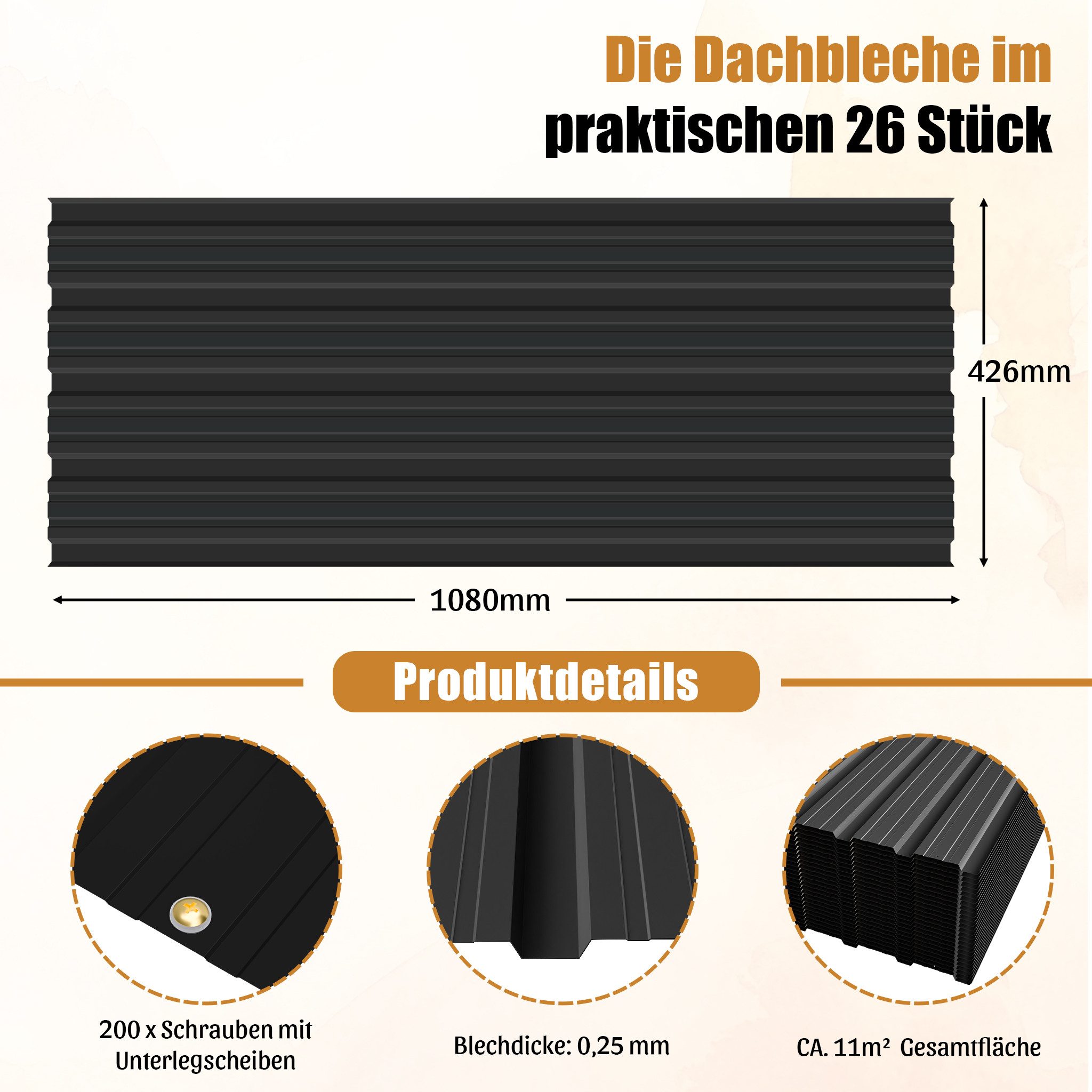 GIHAUVIA Trapezblech Trapezblech 26 Stück, 12m² Dachblech für Carport, Geräteschuppen.