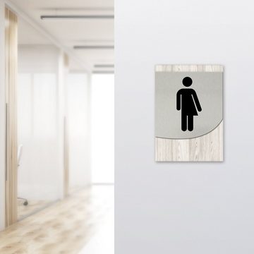 Kreative Feder Hinweisschild "Toilette unisex / divers" - modernes Business-Schild aus Holz und Alu, für Innenräume; ideal für Büro, Schule, Universität