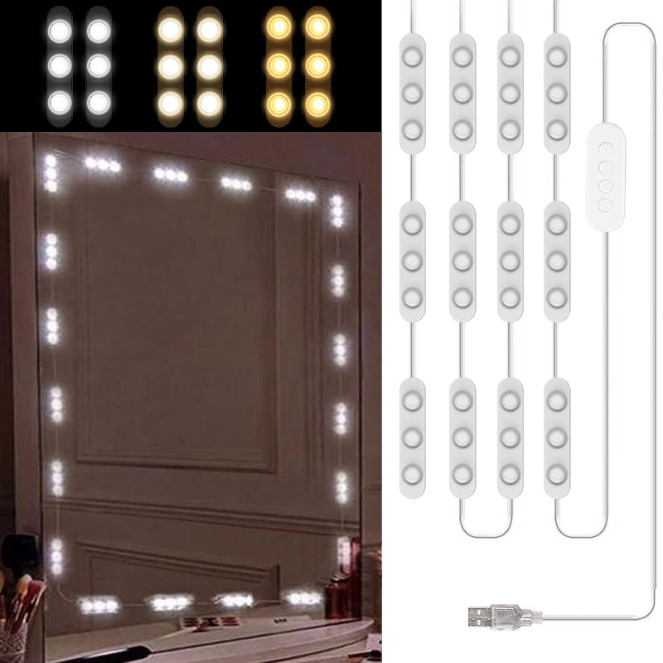 LED-Lichtspiegel 3 Farbtemperatur-Schminktisch Leuchte,10 Helligkeit LED-Lichtleiste