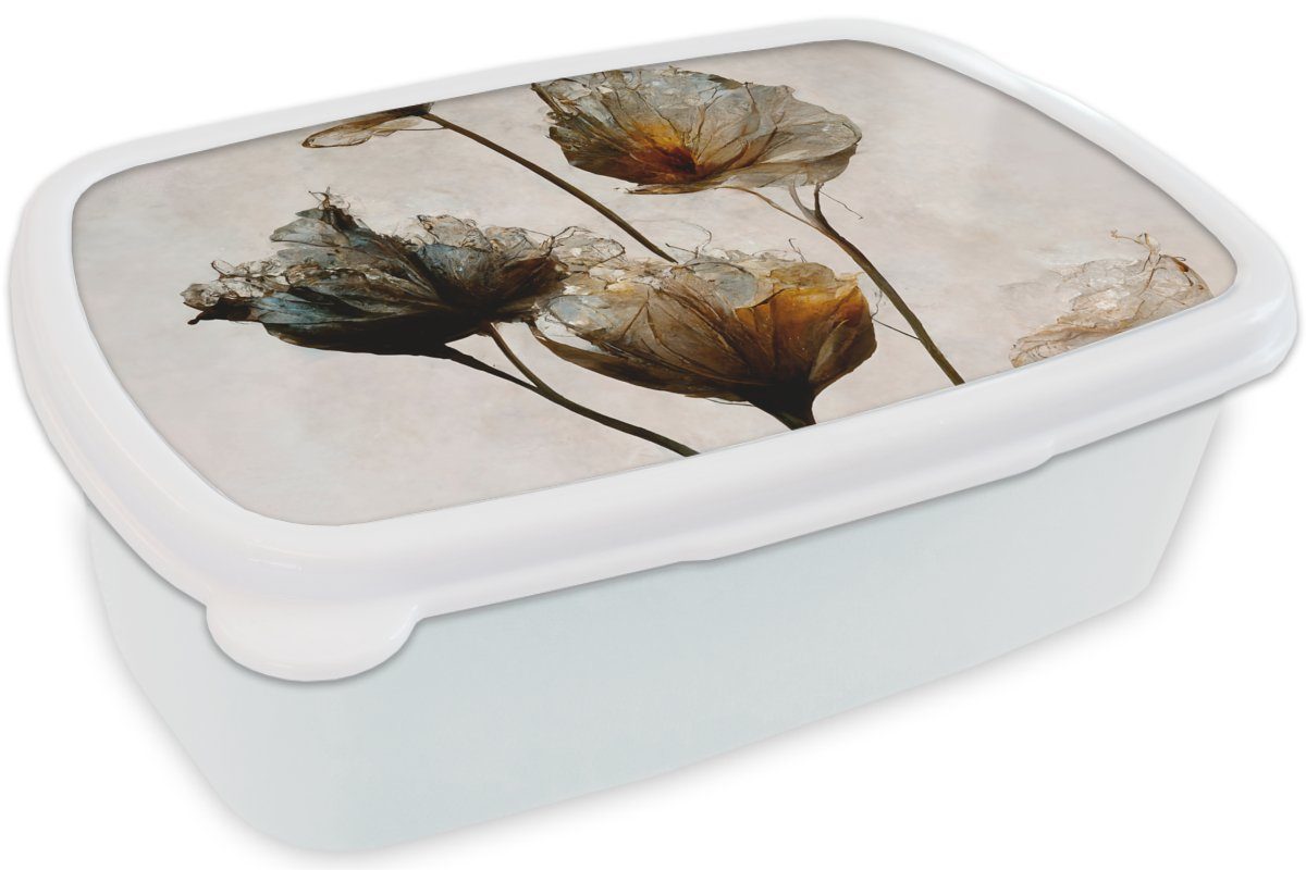 MuchoWow Lunchbox Vintage - für - Pflanzen Blumen Brotbox Kunststoff, - Erwachsene, Kinder für und weiß Jungs Abstrakt, und Mädchen Brotdose, (2-tlg)