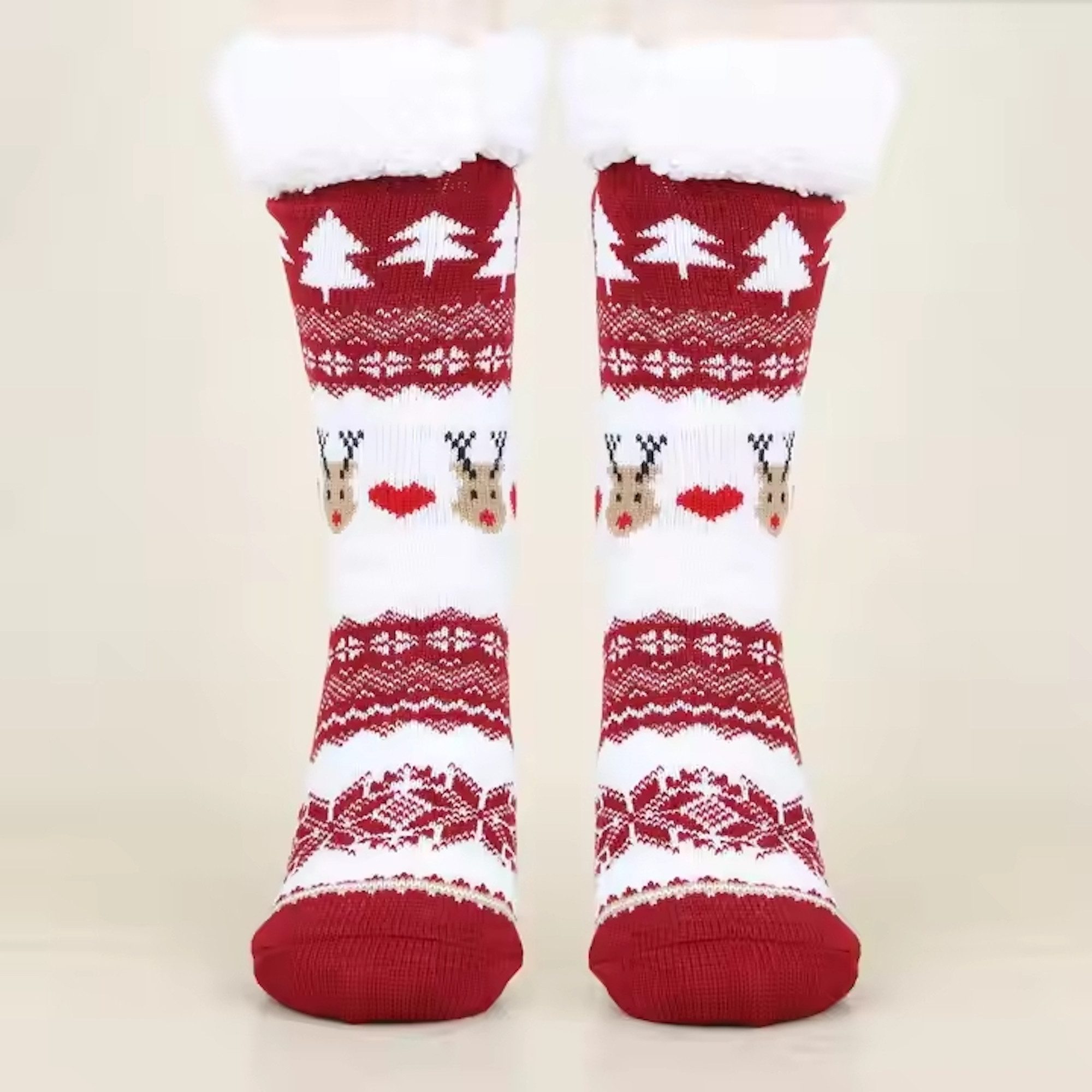 Ramona Lippert Kuschelsocken Weihnachtssocken rot Haussocken Socken Damen gefüttert Gr. 35-41