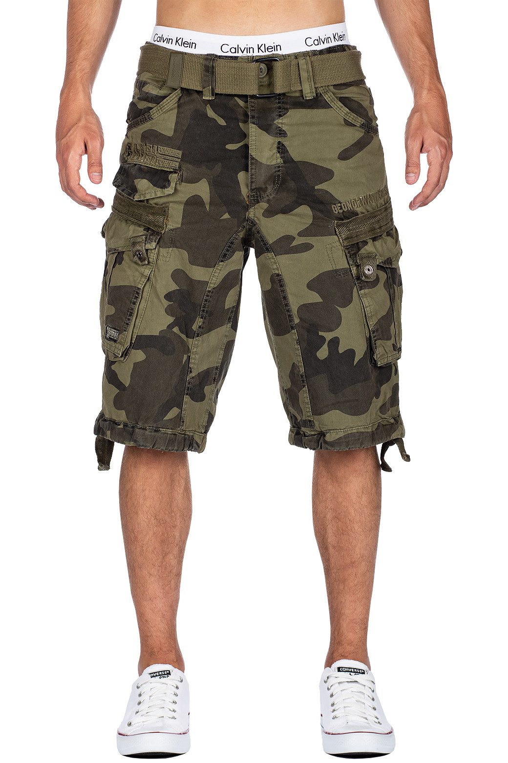 Geographical Norway Sweatshorts Herren Regular Fit Cargo Shorts Mid Waist bapanoramique camo Khaki S Camouflage-Design mit Geographical Norway Stickerei