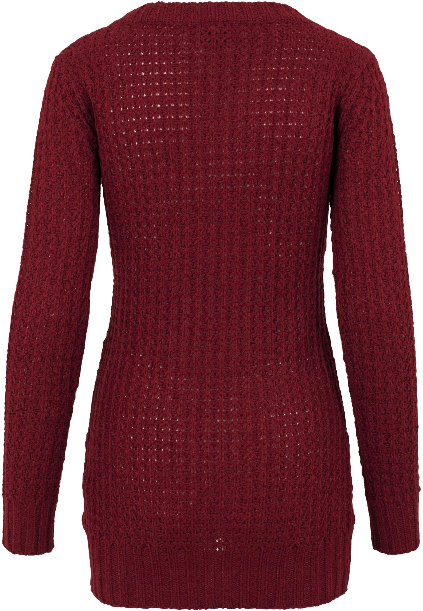 URBAN CLASSICS Sweater Kapuzenpullover Long burgundy Wideneck Damen (1-tlg) Ladies