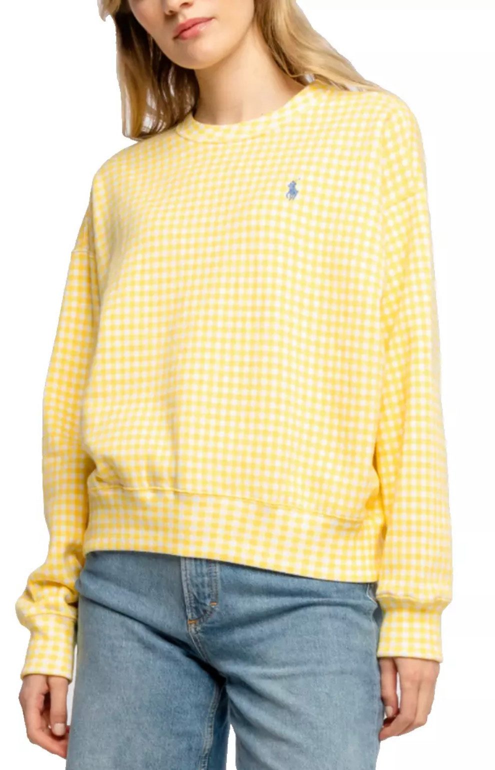 Polo Ralph Lauren Sweatshirt Relaxed Fit Karo Gingham Check Pullover Elastischer gerippter Saum und Bündchen
