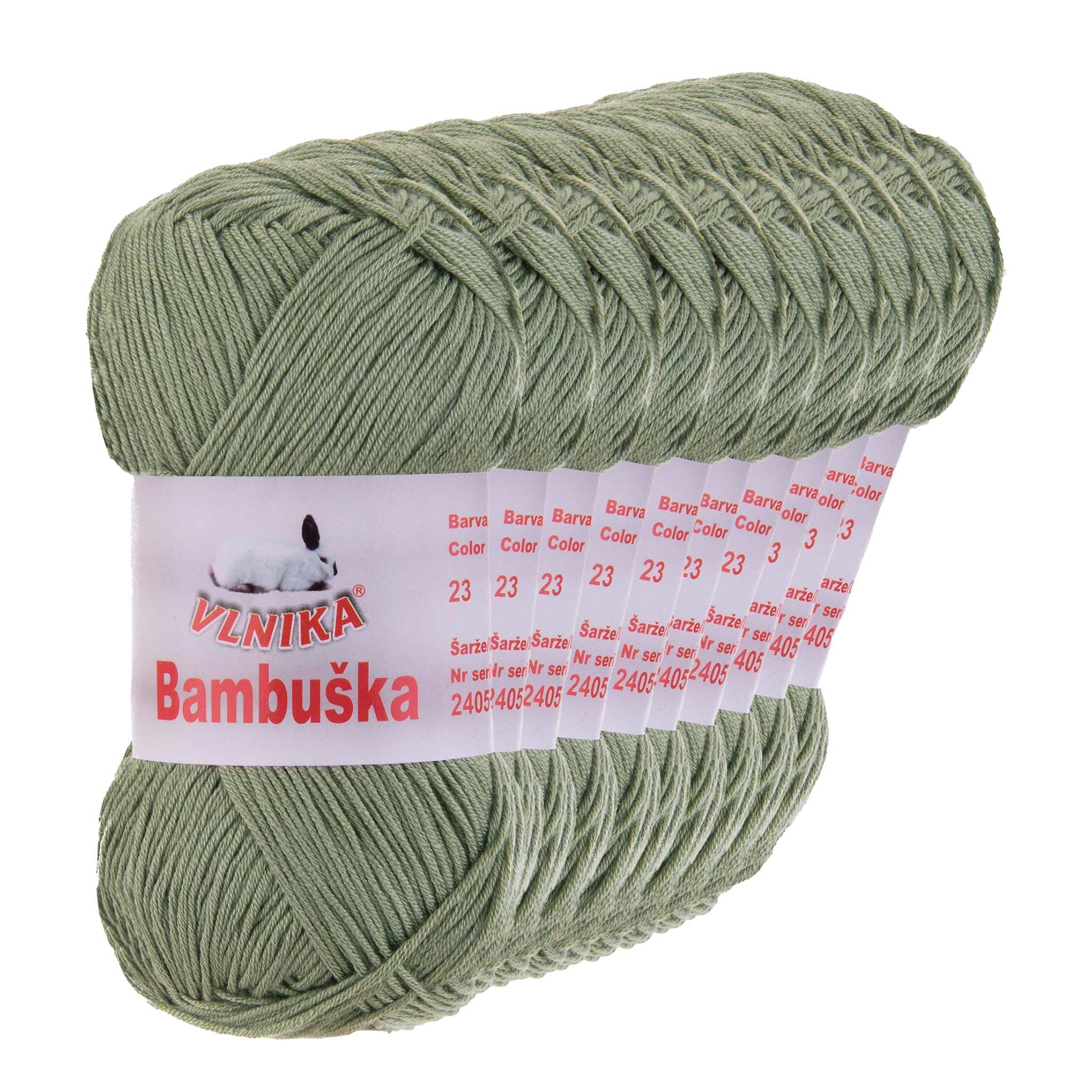 VLNIKA 10 x 50g Häkelgarn Bambuska Sommergarn Strickgarn Baumwolle Viskose Häkelwolle, 205 m (Sparpaket, 10 x 50g Knäuel), 23 olivgrün