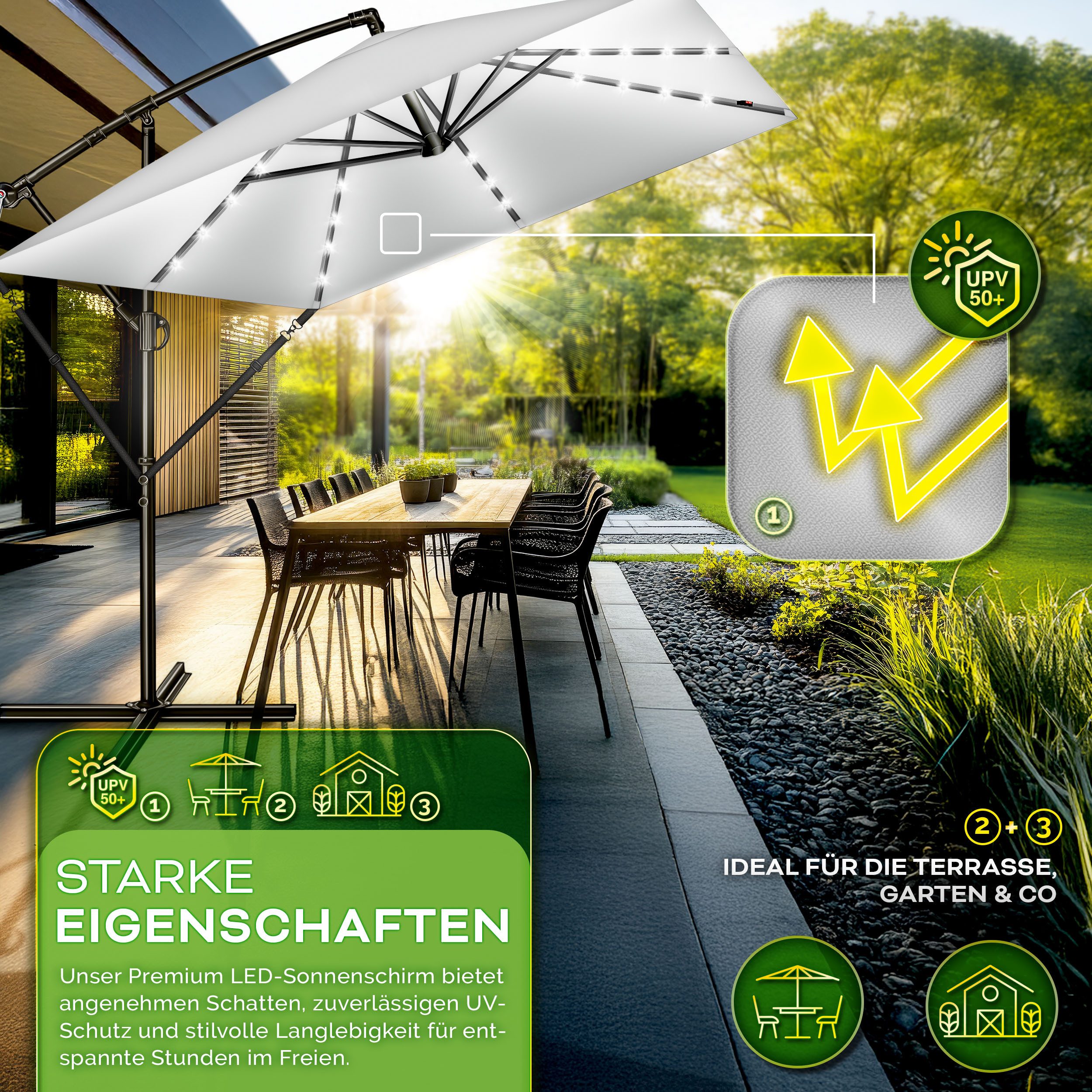 tillvex Sonnenschirm tillvex® Sonnenschirm LED Solar günstig online kaufen