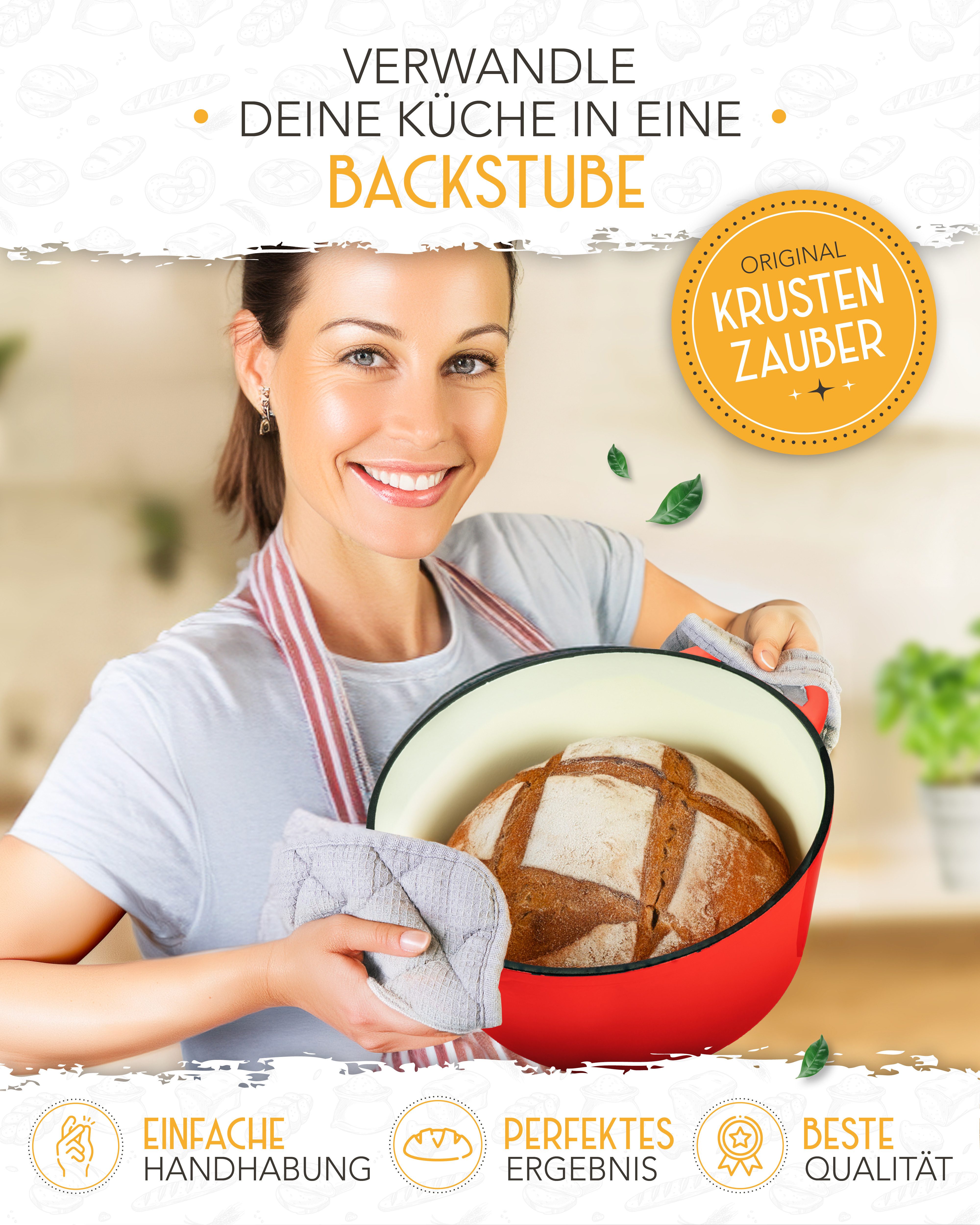 Krustenzauber Kasserolle Gusseisen Topf als Kochtopf, Schmortopf oder Brotbackform