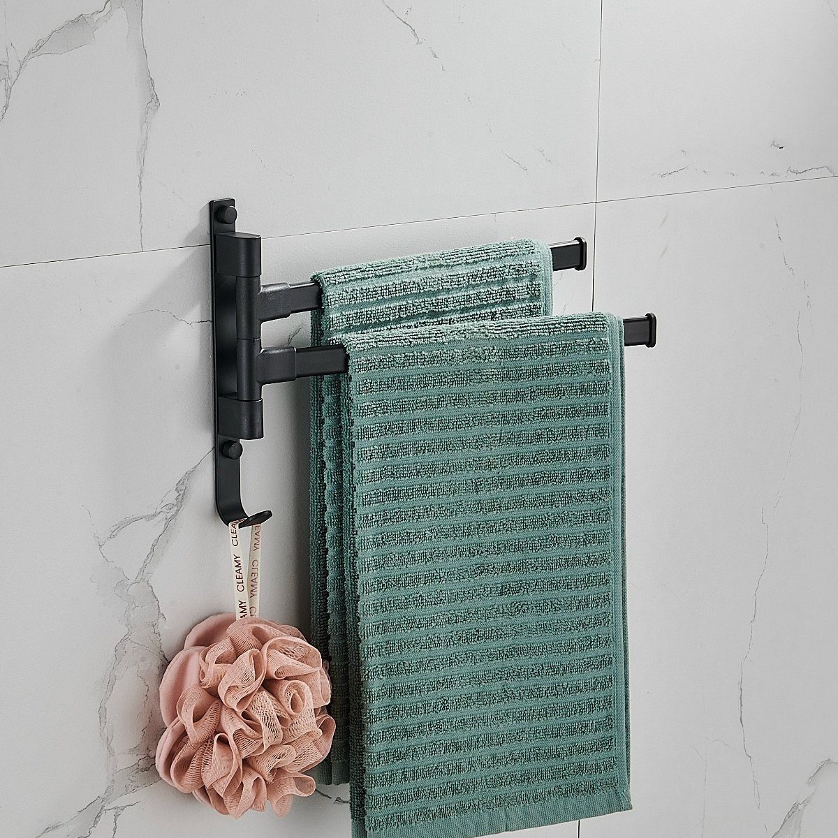 HOMEIDEAS Handtuchhalter, Holder Handtuchhalter Schwarz-Doppelhandtuchhalter Aluminium Haken Towel Mit