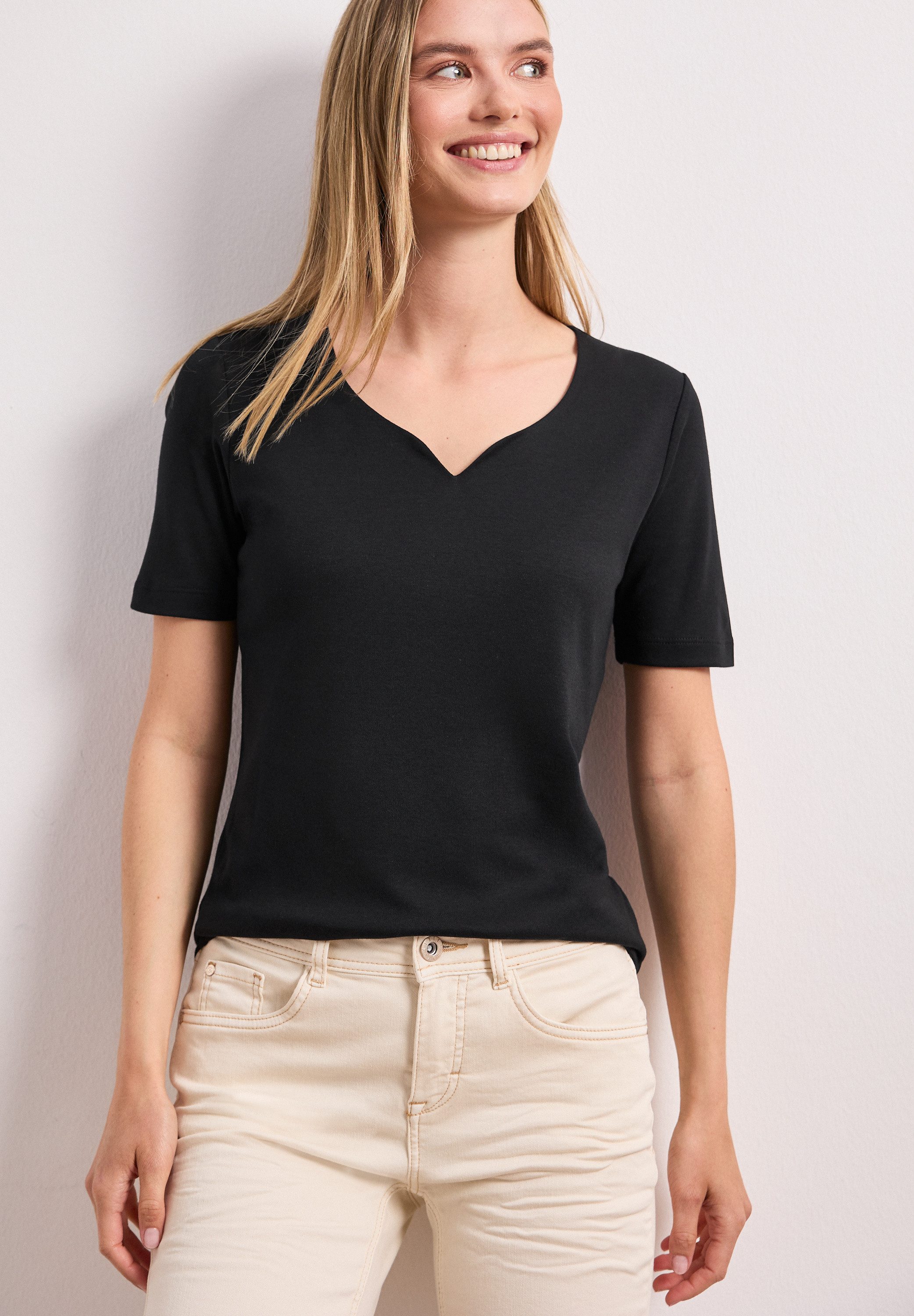 STREET ONE Kurzarmshirt Style Ada Sommershirt mit Herz-Ausschnitt