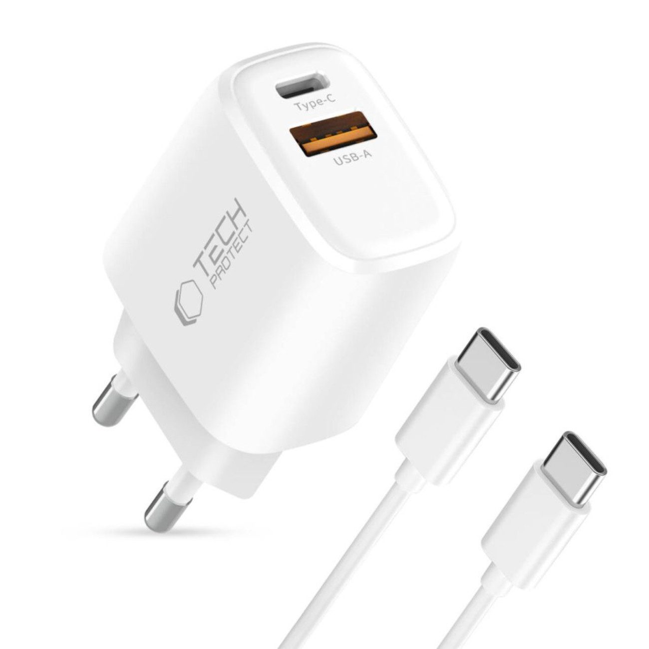 TECH PROTECT NCA30 USB-Ladegerät (3000 mA, 1 x Tech-Protect NCA30 Ladegerät, 1 x USB-C / USB-C Kabel 100 cm, 30 W Dual-Port Ladegerät mit USB-C Schnellladekabel)