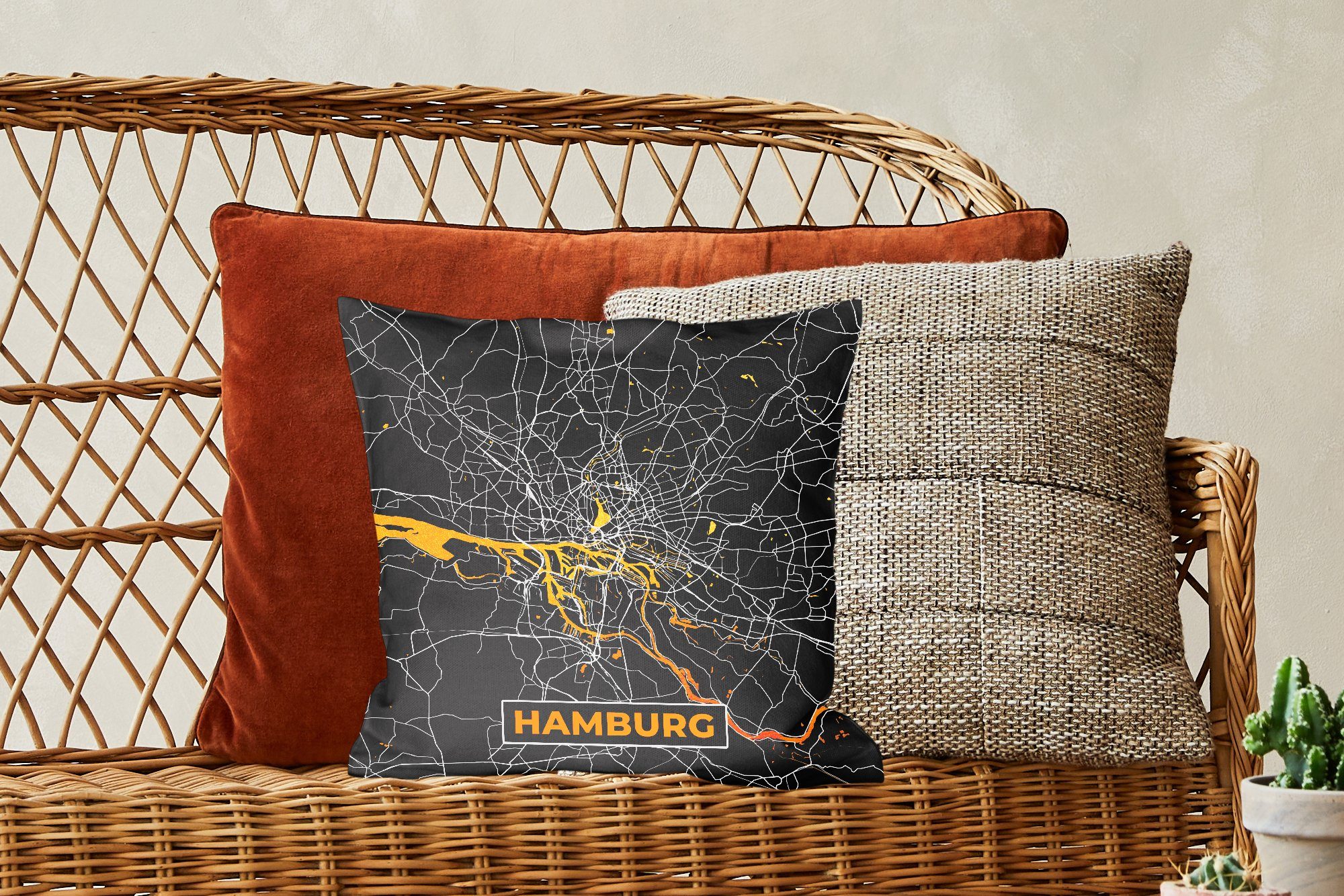 Gold Schlafzimmer, Füllung mit Hamburg MuchoWow Zierkissen Deutschland Sofakissen Deko, Karte Stadtplan, - Wohzimmer, - für - - Dekokissen