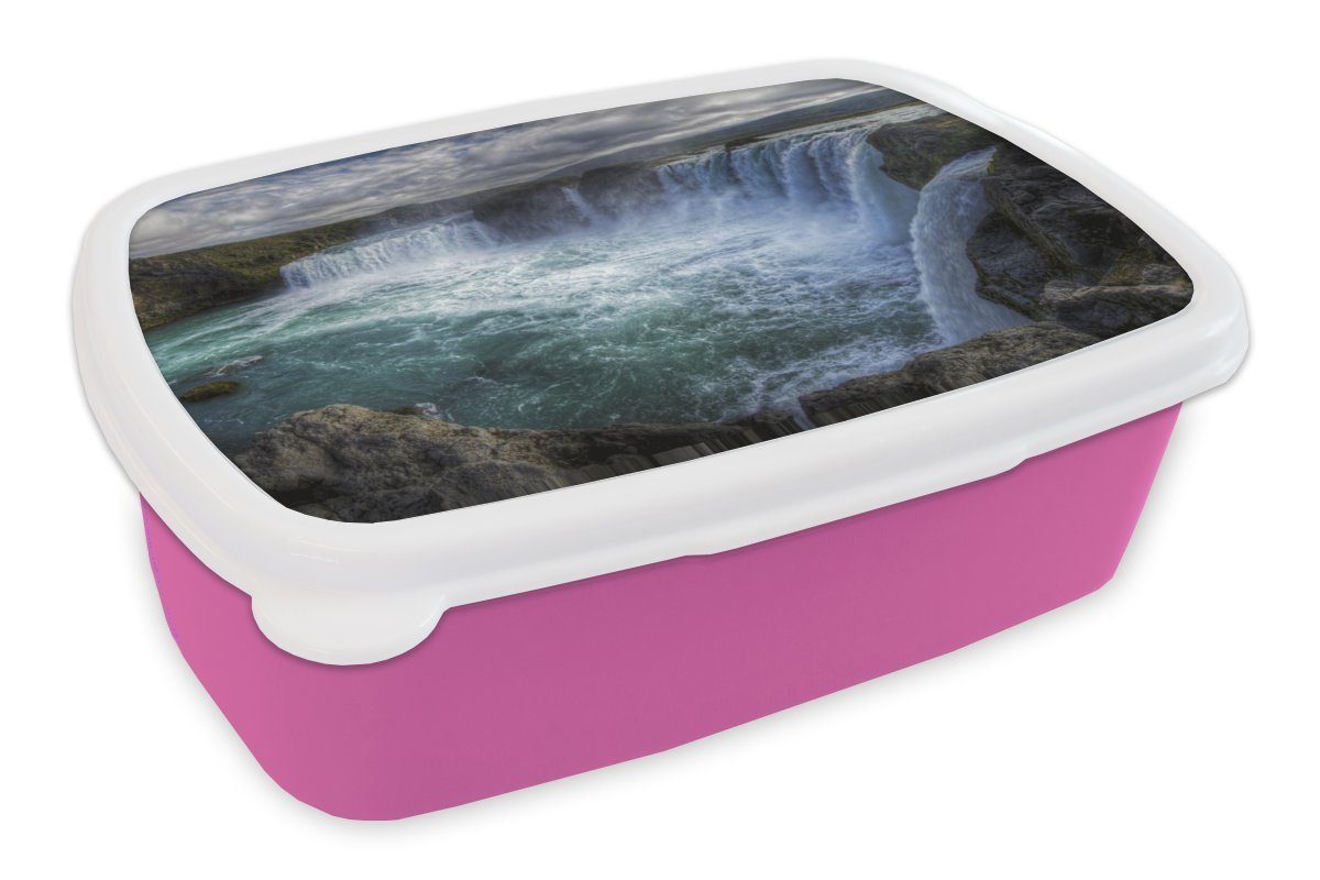 MuchoWow Lunchbox Island - Wasserfälle - Blau, Kunststoff, (2-tlg), Brotbox für Erwachsene, Brotdose Kinder, Snackbox, Mädchen, Kunststoff rosa