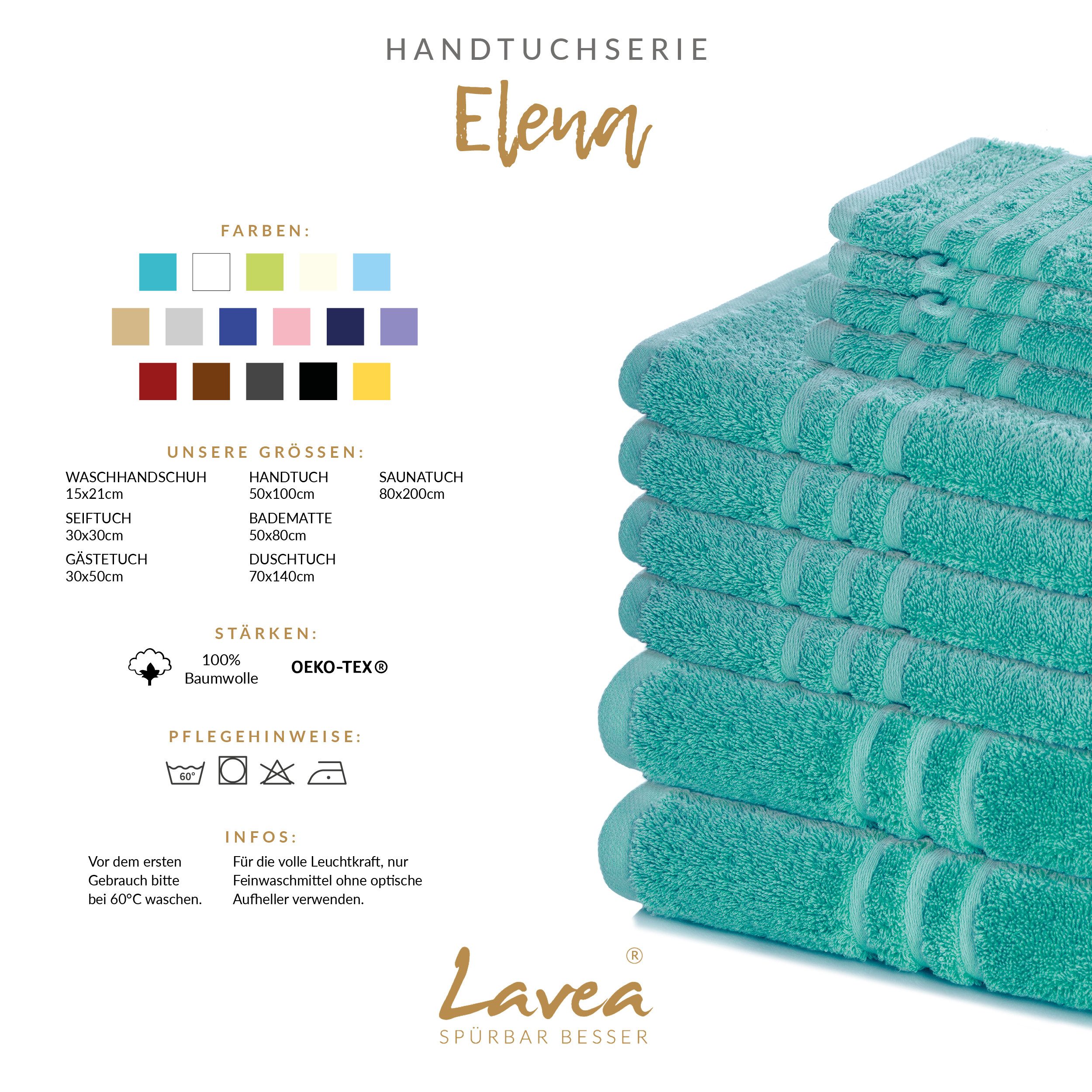 Lavea Seiftuch 10er Gästehandtücher Set 30x30 cm Elena Frottee, kleine Waschlappen, 100% Baumwolle (10er Set), 500 g/m² Frottier, weich & saugstark, pflegeleicht