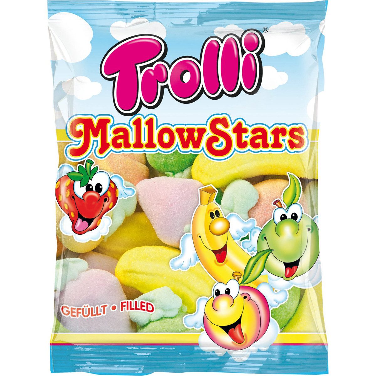 TROLLI Süßigkeit, Trolli Mallow Stars extrasofte Schaumzucker Früchte mit Füllung 150g