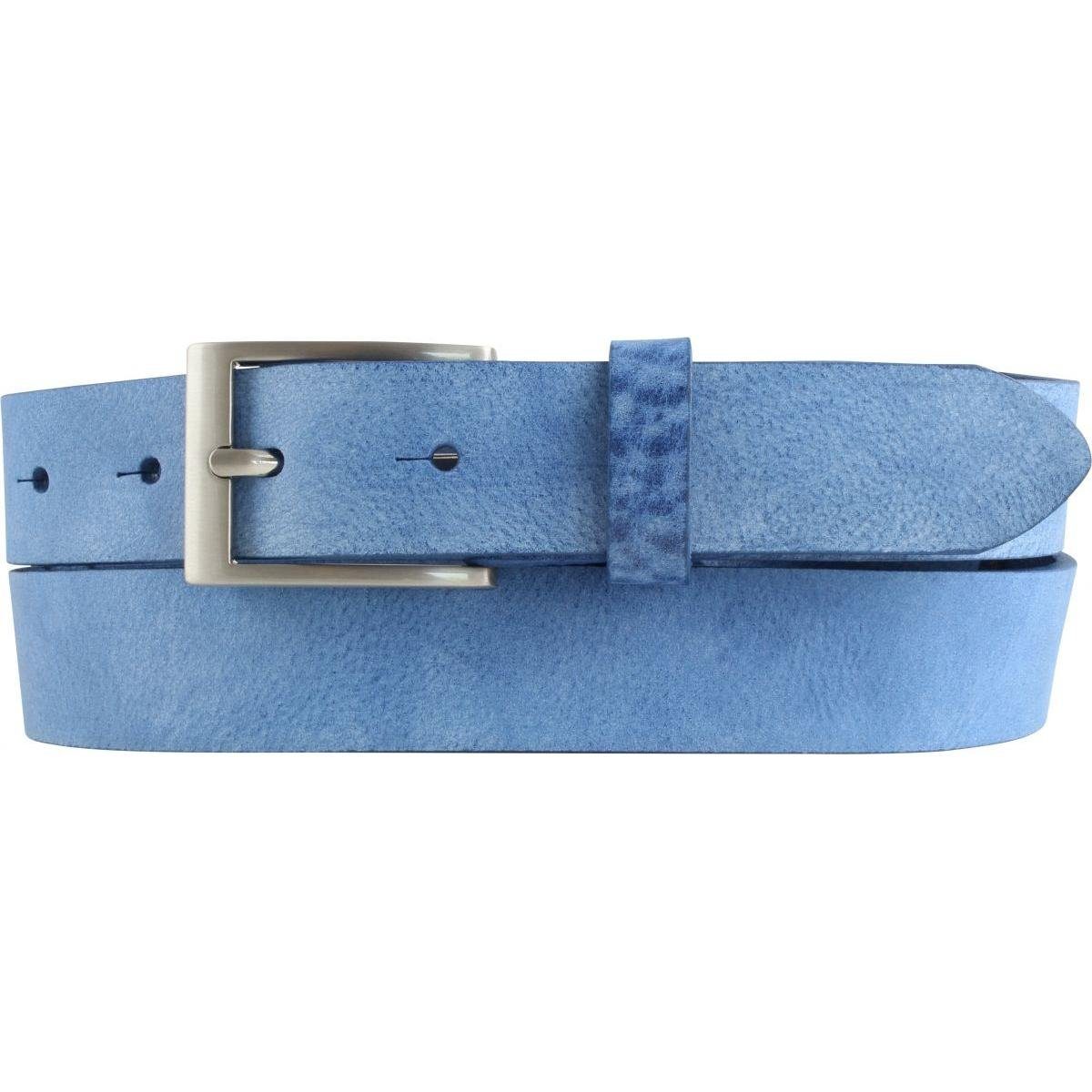 BELTINGER Ledergürtel Kinder-Gürtel weichem Blau, in weiches Gürtelschnalle Silber Leder, Vintage-Look Vintage - Ledergürte Altsilber, 3 Vollrindleder aus cm