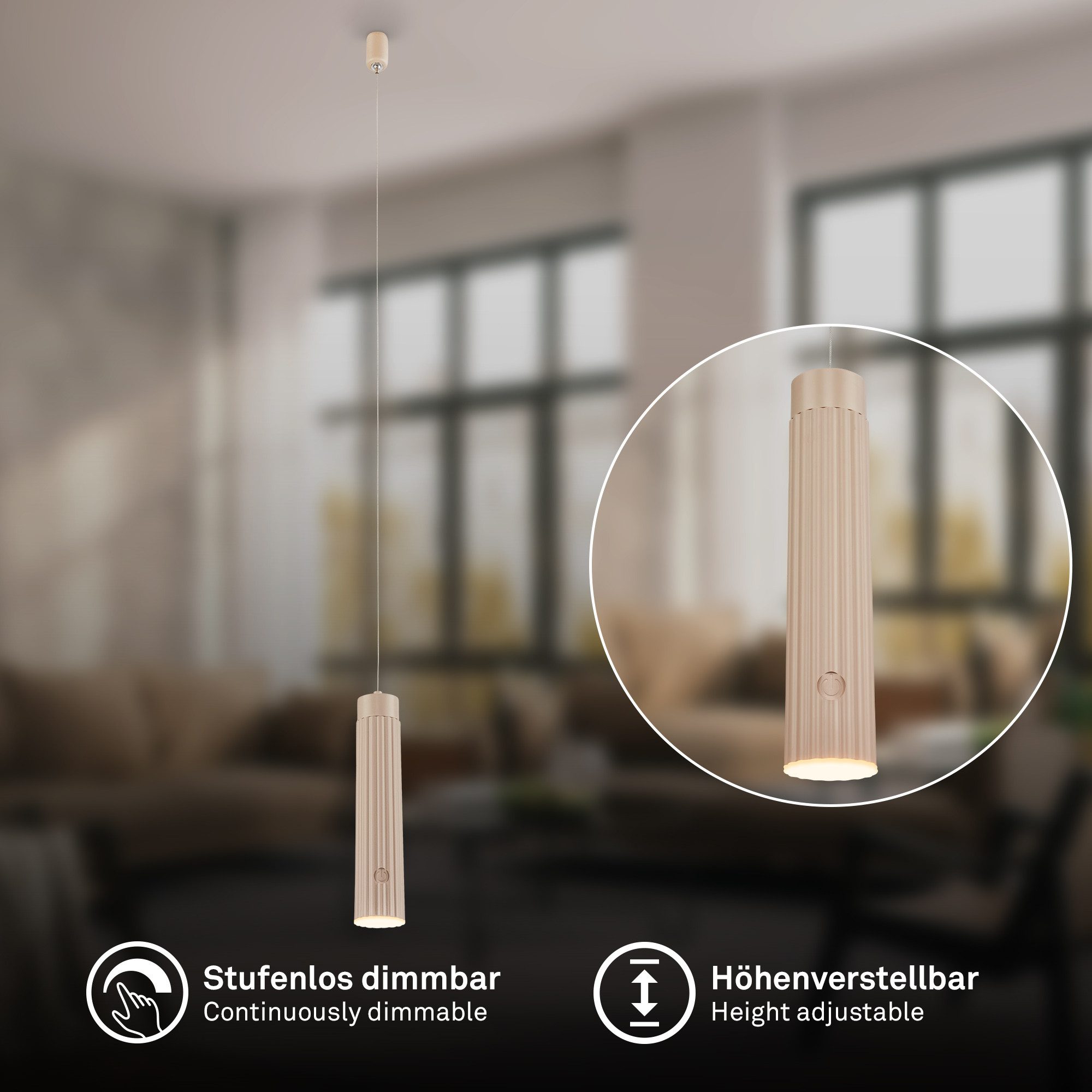 Briloner Leuchten LED Pendelleuchte Hängelampe Bettlampe Akku Touch Dimmbar USB-C Abnehmbar, LED fest integriert, 3000K, 4,5x20,5 cm, Esszimmer, Wohnzimmer, Schlafzimmer