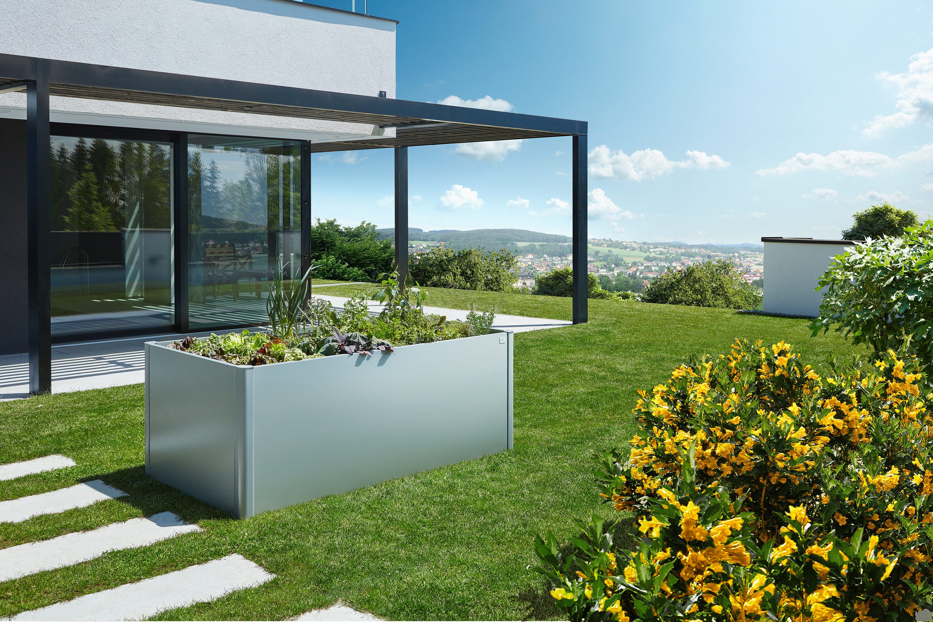 Biohort Hochbeet 2x1 silber-metallic, 201x102x77 cm, extrem langlebig, aus Metall
