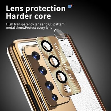Wigento Handyhülle Für Samsung Galaxy Z Fold4 5G Magnetische Kunststoff / Glas Handy Tasche Hülle Etuis Weiß / Gold + Stift