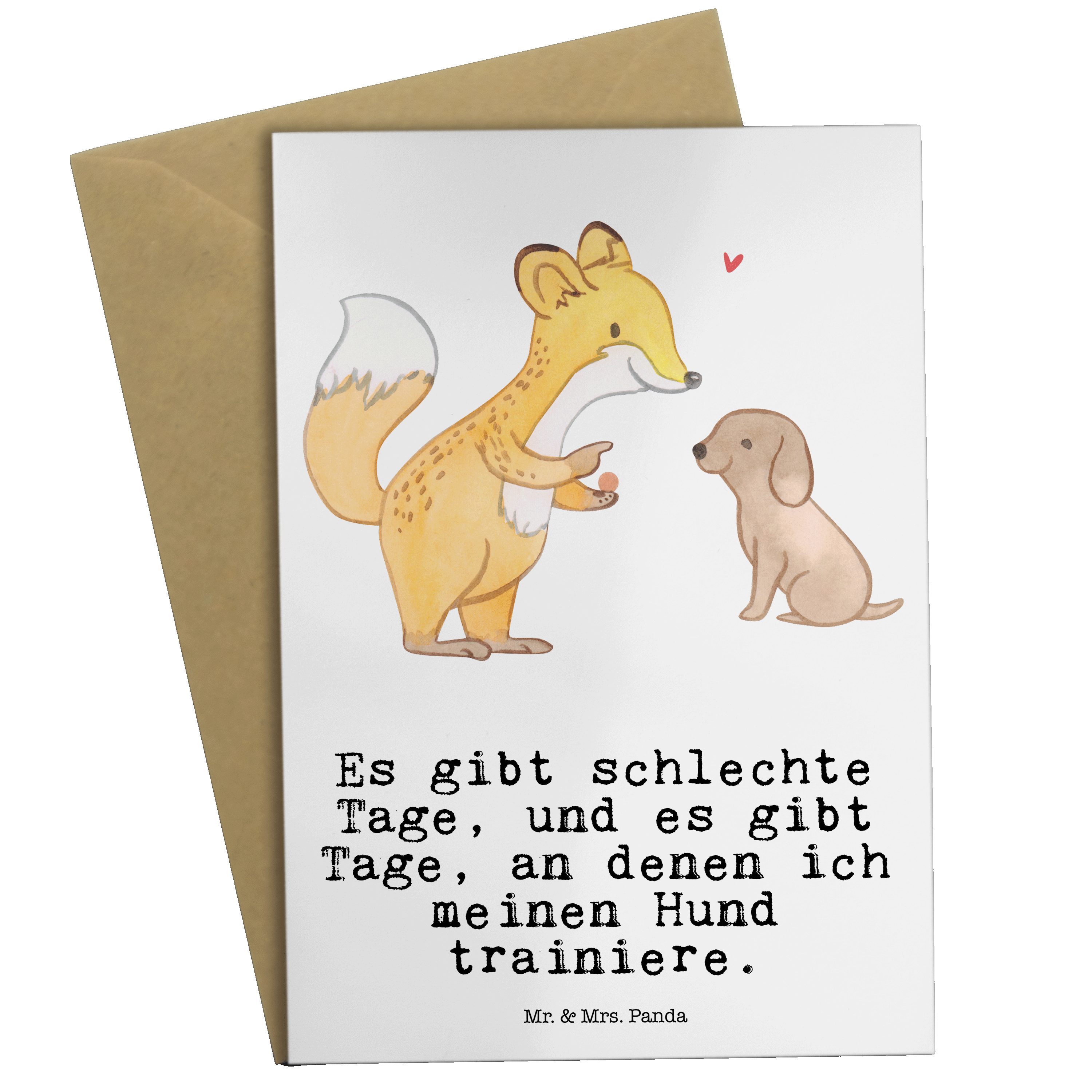 Mr. & Mrs. Panda Grußkarte Fuchs Hundetraining Tage - Weiß - Geschenk, Auszeichnung, Karte, Hund