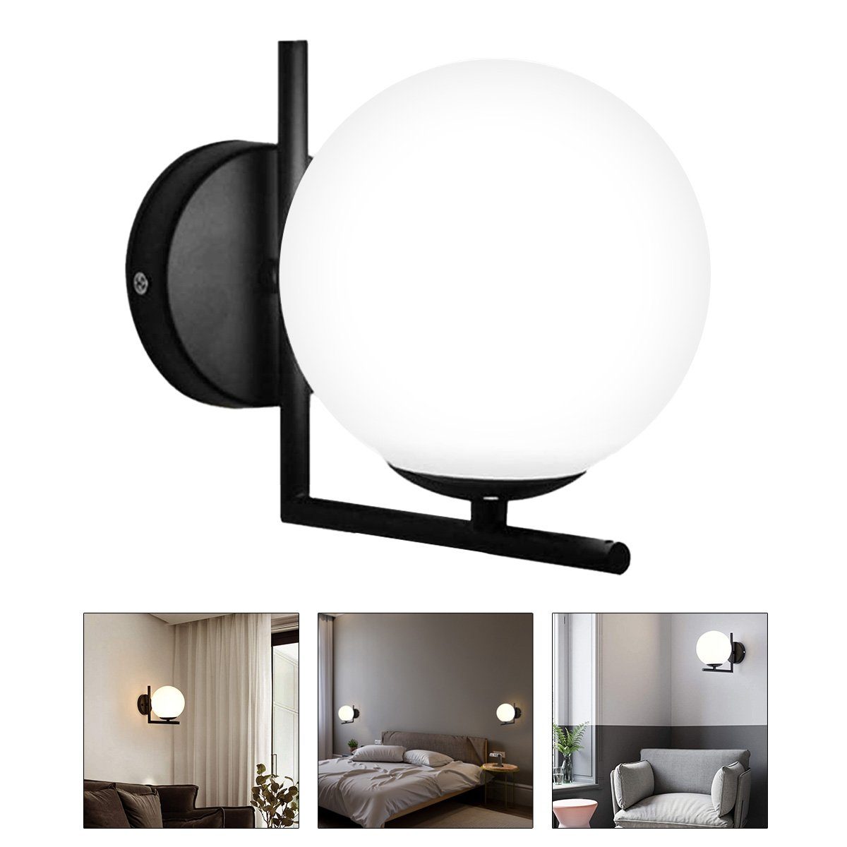 Schwarz Welikera Ø15x20cm Nachttisch,Wohnzimmer,Treppen,E27-Lichtquelle, Wandlampe Wandleuchte für