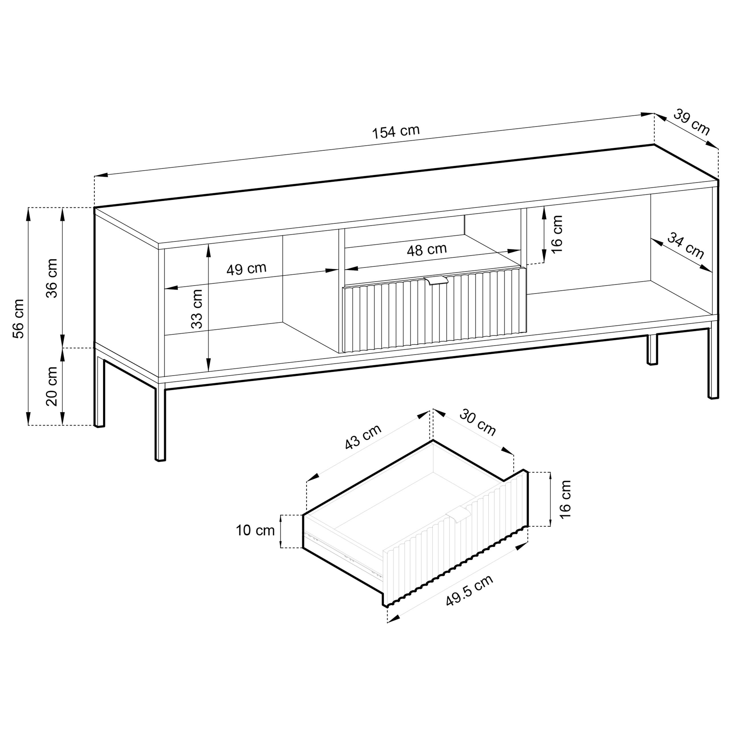 Masseno Lowboard Masseno TV-Schrank STELLARE 154x39x56 cm gelb