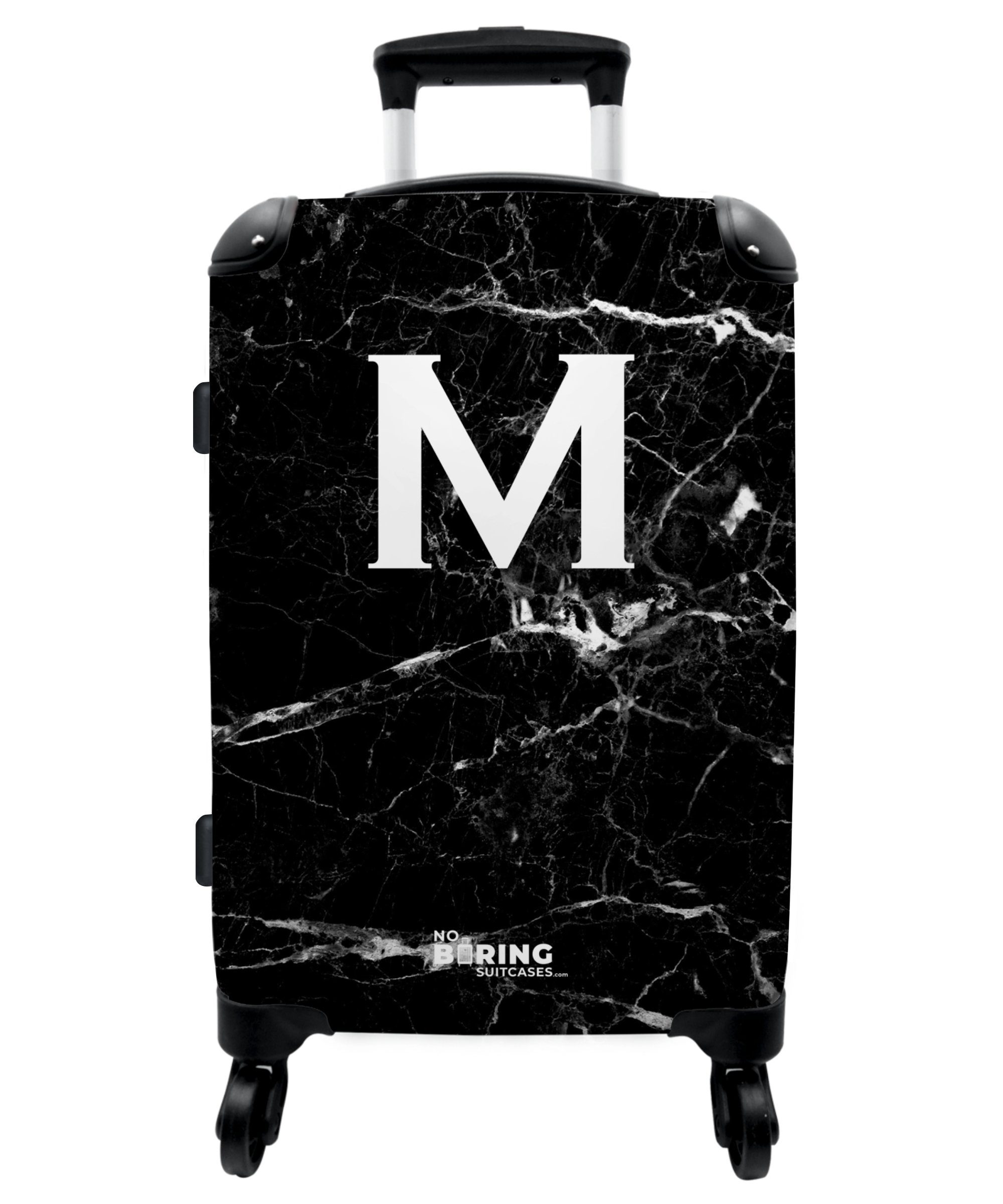 NoBoringSuitcases.com© Koffer 67x43x25cm Buchstabe M - Marmordruck - Schwarz - Luxus, 4 Rollen, Aufgabegepäck Trolley Rollkoffer Große Reisekoffer mit 4 Rollen -