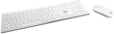 TECKNET kabellos in weiß perfekt für Office PC, Laptop, Multimedia Tastatur- und Maus-Set, mit QWERTZ Layout bestehend aus Funktastatur Funk Maus undUSBLadekabel