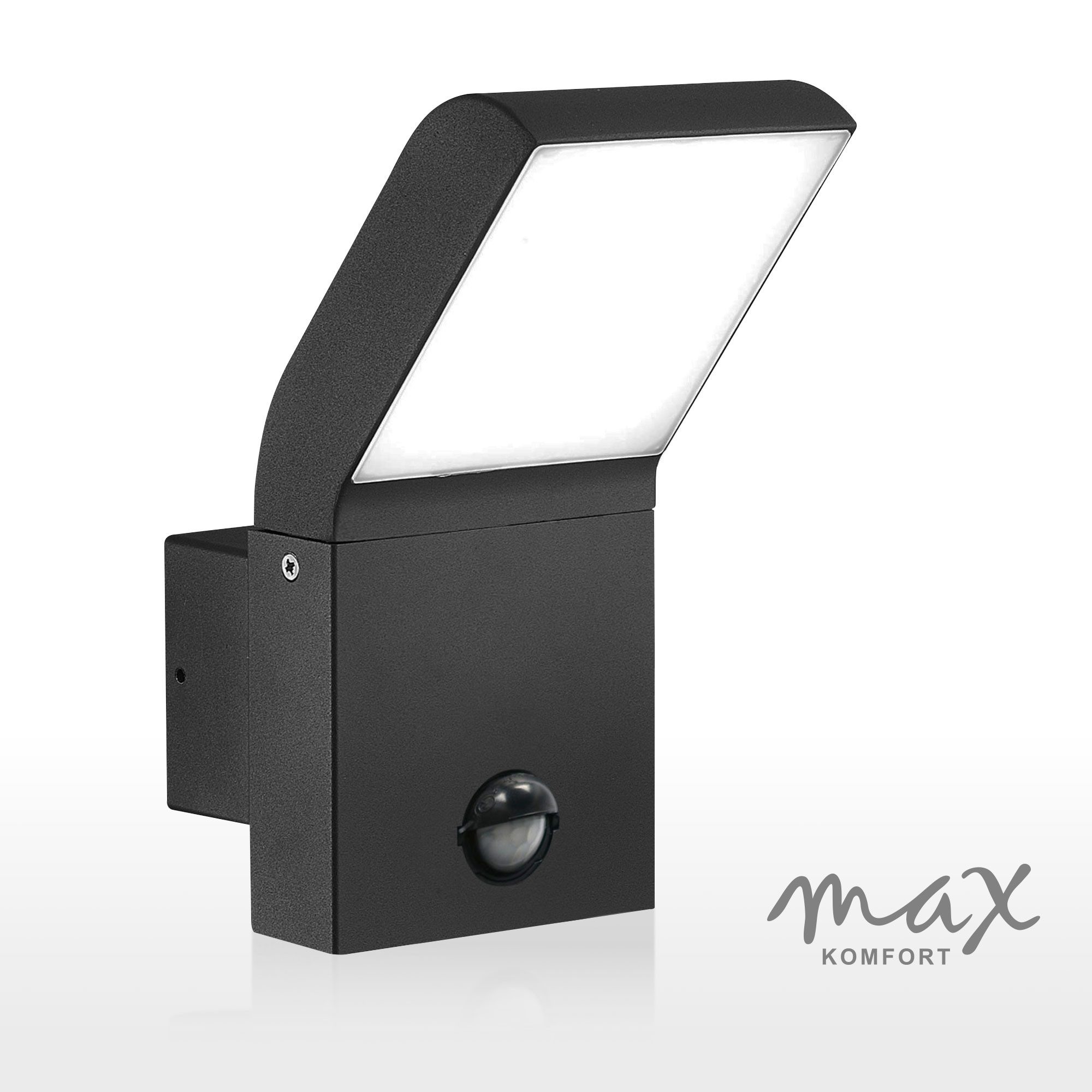 Maxkomfort LED Außen-Wandleuchte mit/ohne Bewegungsmelder, 10W Warmweiß 3000K, IP54 Wetterfest, mit Bewegungsmelder, LED fest integriert, Warmweiß, 3000K, Wandleuchte für Fassade, Terrasse & Hauseingang, Aluminium