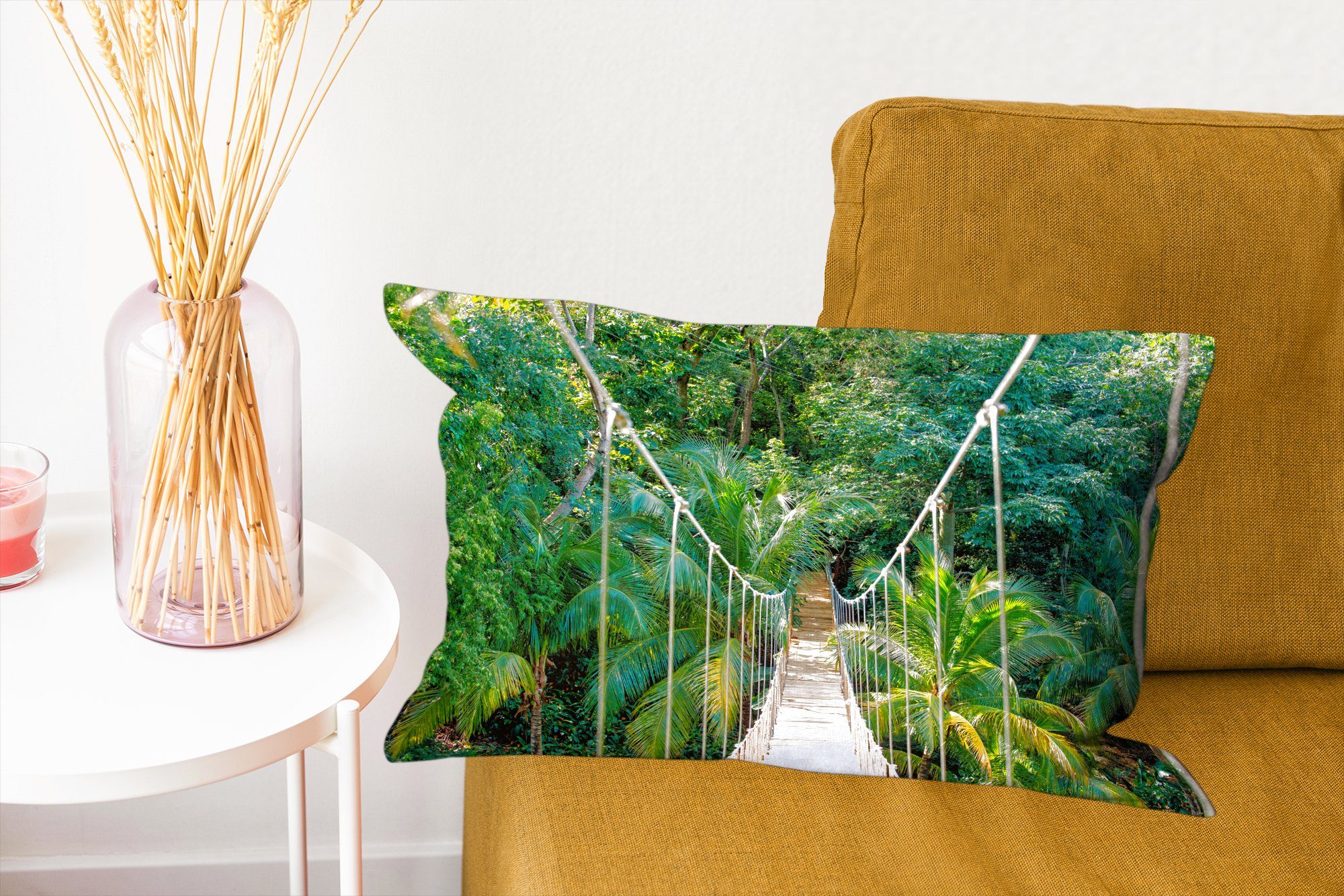 Palme - Füllung, Schlafzimmer Dekoration, mit Dekokissen Natur Zierkissen, Wohzimmer Pflanzen, Brücke - - - Dekokissen Dschungel MuchoWow