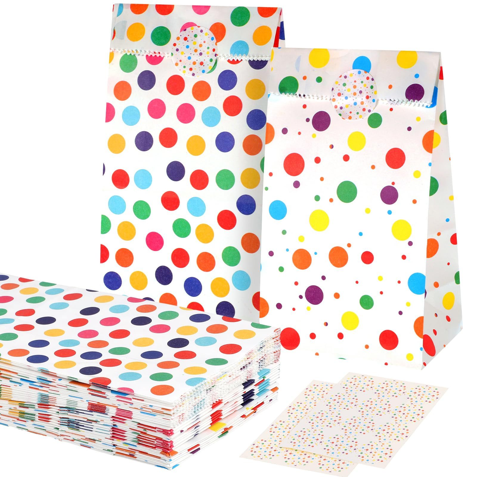 FOUORTUNATE-BEE Geschenkpapier 50 Geschenktüten Kindergeburtstag mit 60 Aufklebern Party Tüten, 50 Papiertüten Set mit 60 Stickern für Geburtstag Party Süß