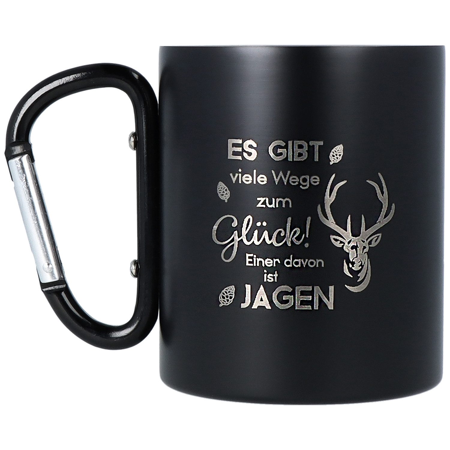 Spruchreif® Tasse Doppelwand Edelstahltasse mit Karabinerhaken & Gravur, Jagdgeschenk