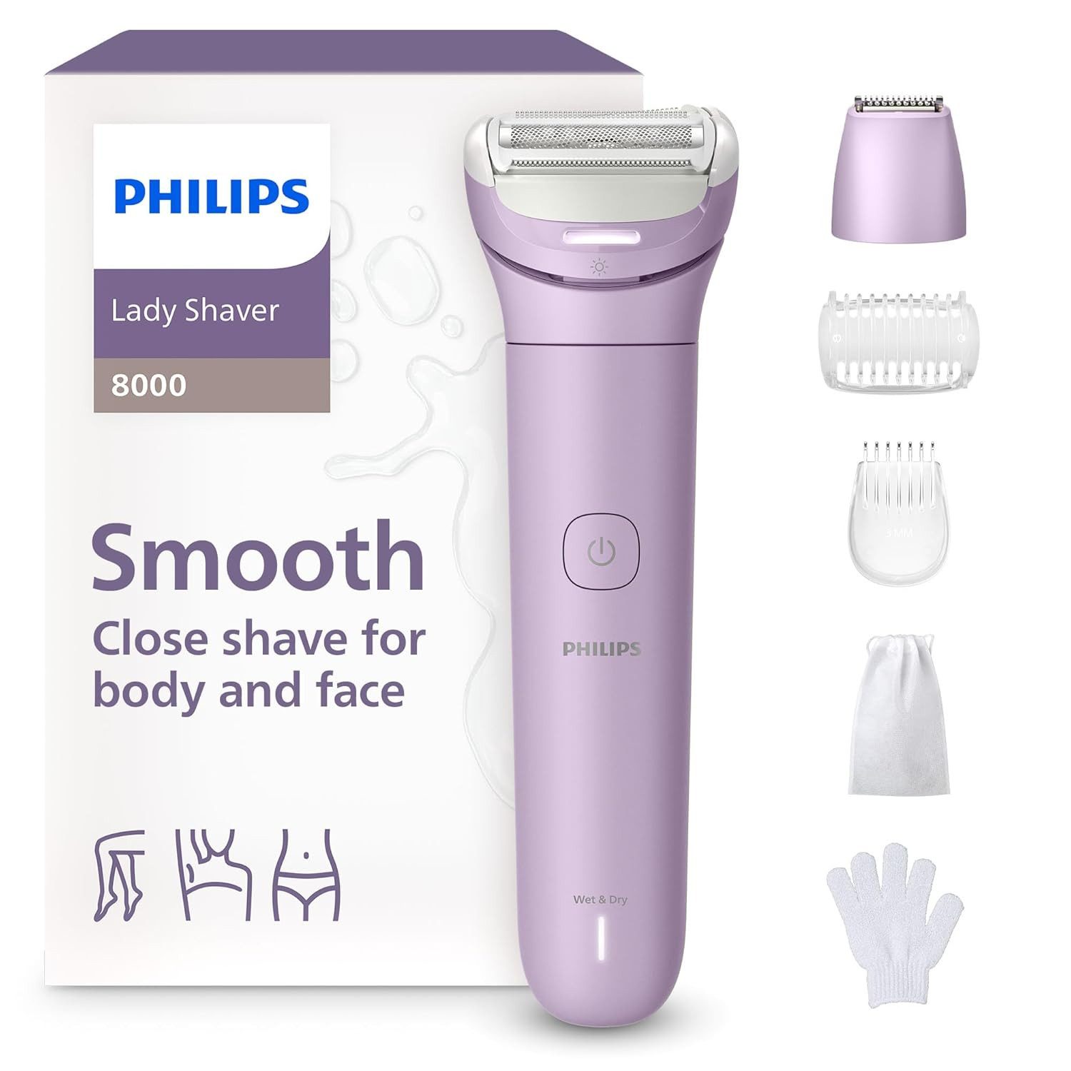 Philips Elektrokörperrasierer Philips Lady Shaver Series 8000 elektrischer Rasierer BRL149/00, Aufsätze: 4, SmartClick-Präzisionstrimmer, kabelloser elektrischer Rasierer, nass und trocken, 3-Klingen-System, flexibler Scherkopf, LED-Licht, 100 Min. Laufzeit