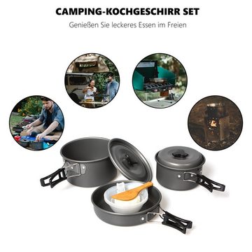 Tidyard Topf-Set Camping-Kochgeschirr-Set,ALL IN 1,LEICHT,860g,für 2-3 Personen, Aluminium, PP (10-tlg)