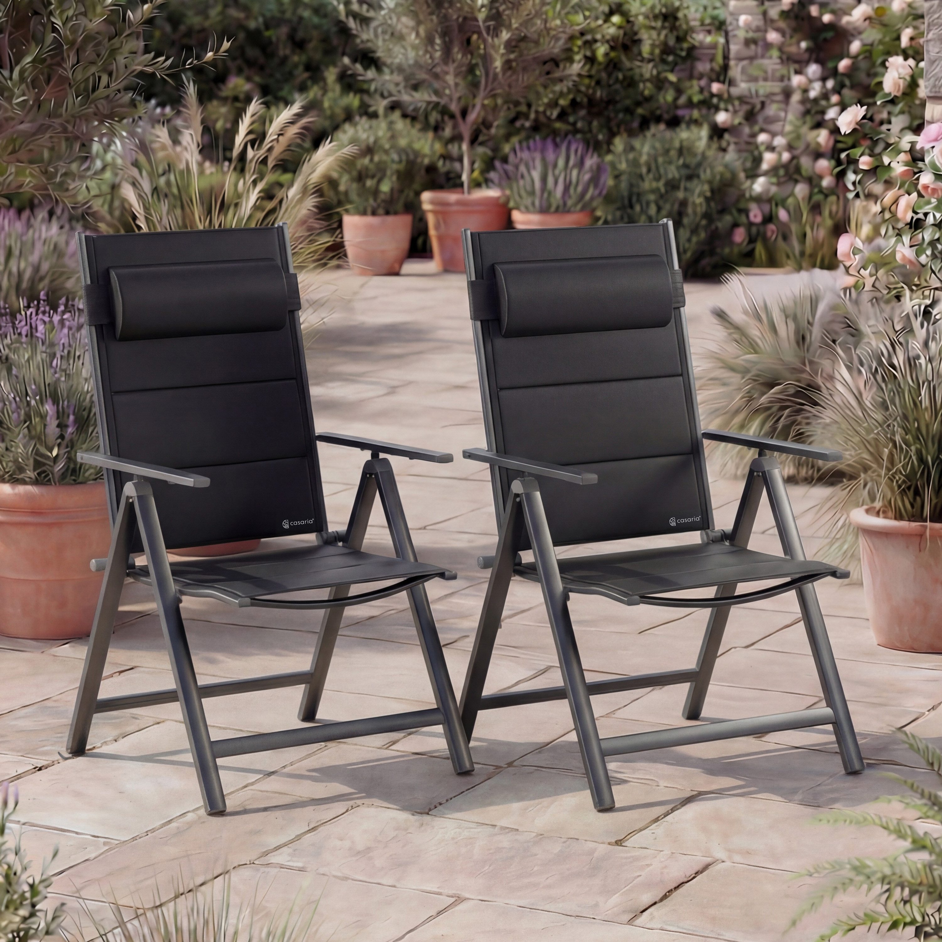 Casaria Gartenstuhl Bern Premium (2 St), Lehne 8-Fach Verstellbar Alu Gepolstert 120kg Belastbarkeit Wetterfest