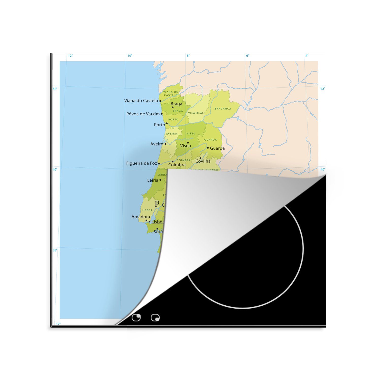Grüne 78x78 tlg), Städten, von Herdblende-/Abdeckplatte Provinzen Vinyl, (1 küche und Portugal Arbeitsplatte für Karte cm, mit MuchoWow Ceranfeldabdeckung,