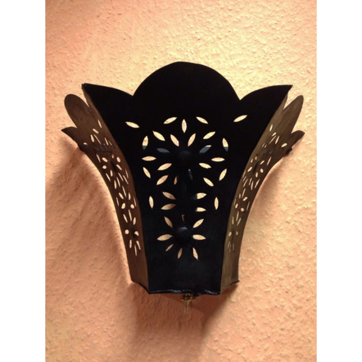 Marrakesch Orient & Mediterran Interior Wandleuchte Marokkanische Wandlampe Abelia handgemacht aus Metall in Schwarz 38 cm, ohne Leuchtmittel, Handarbeit