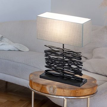 etc-shop LED Tischleuchte, Leuchtmittel nicht inklusive, Tischleuchte Wohnzimmerlampe Holz Stoffschirme schwarz grau H 50 cm