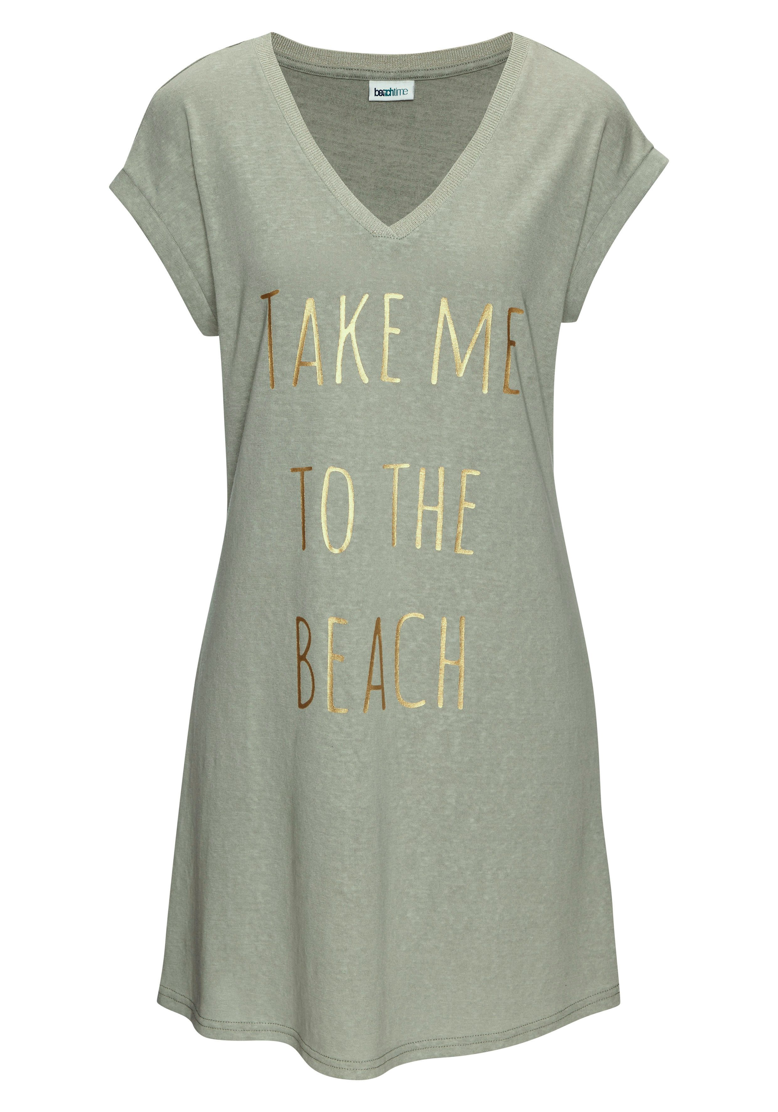 Longshirt mit glänzendem Foliendruck vorne, kurzes T-Shirt-Kleid